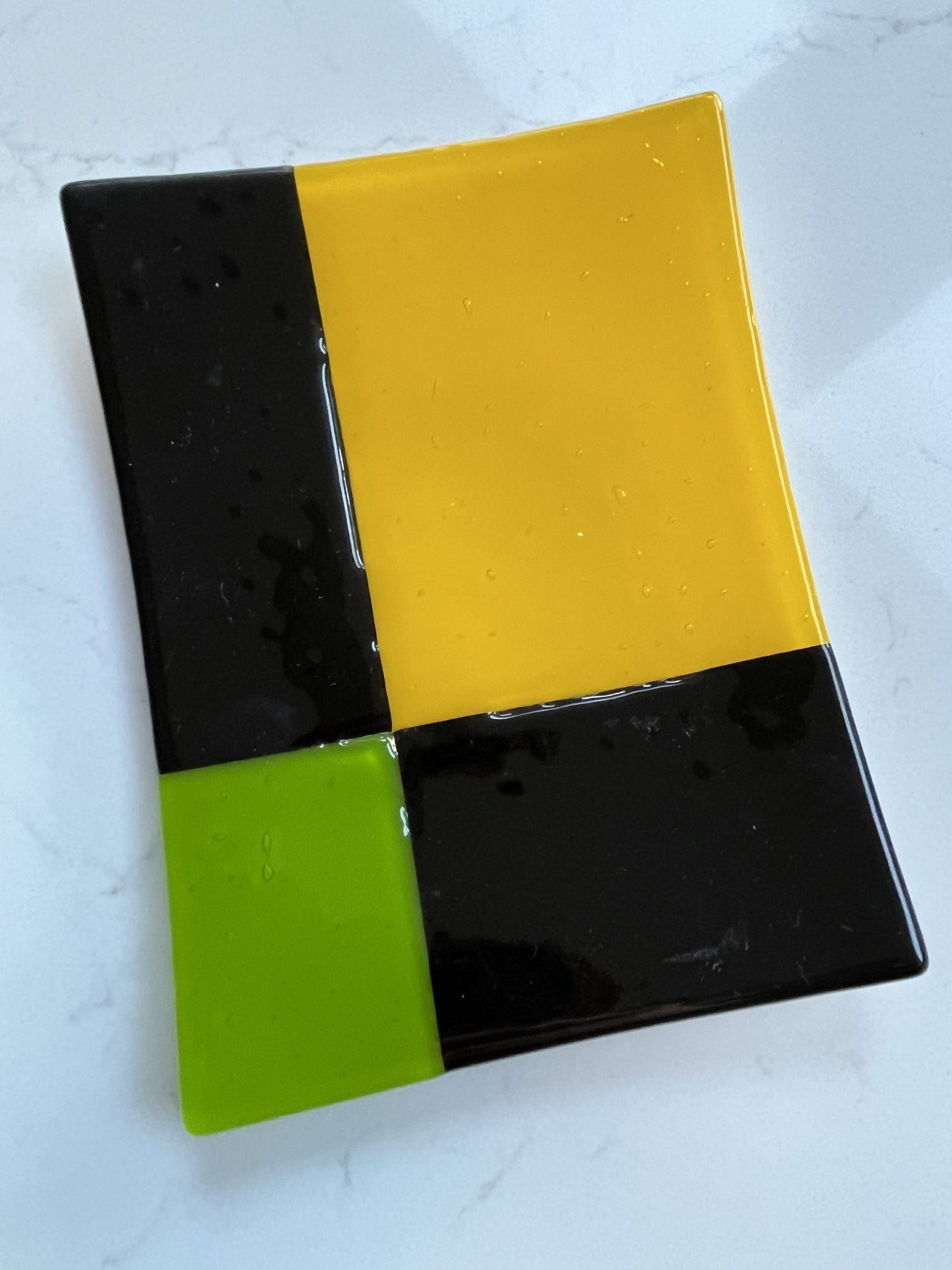 Vintage curved glass trinket tray in block colours