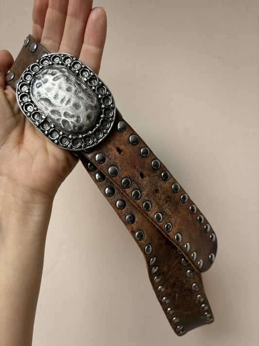 Brown leather studded belt size 8/10