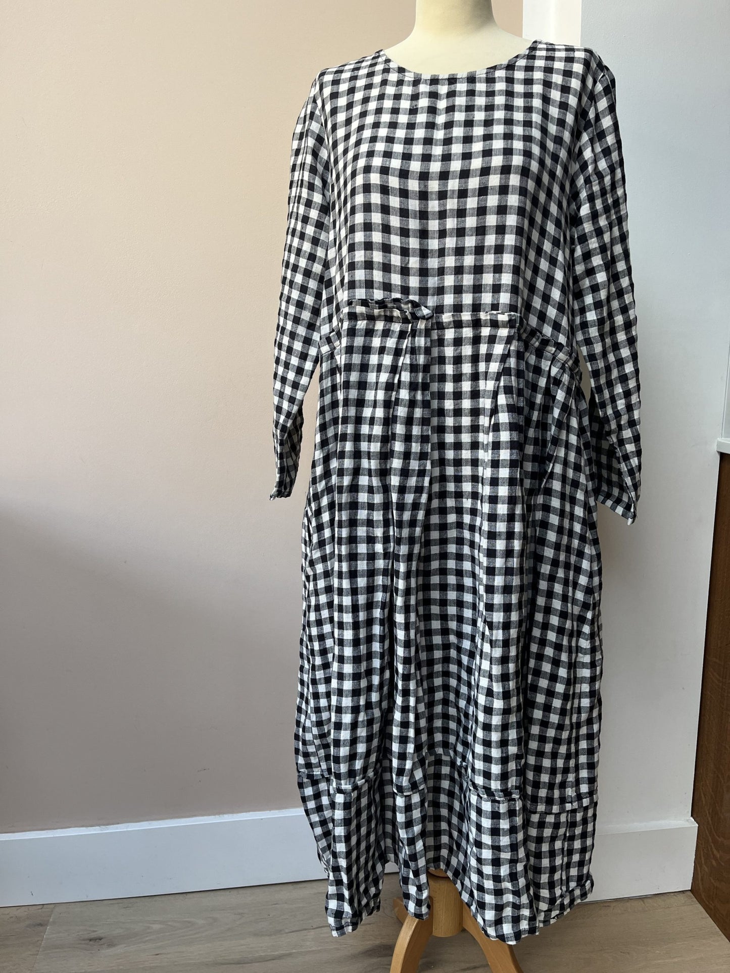 Long linen check dress size large