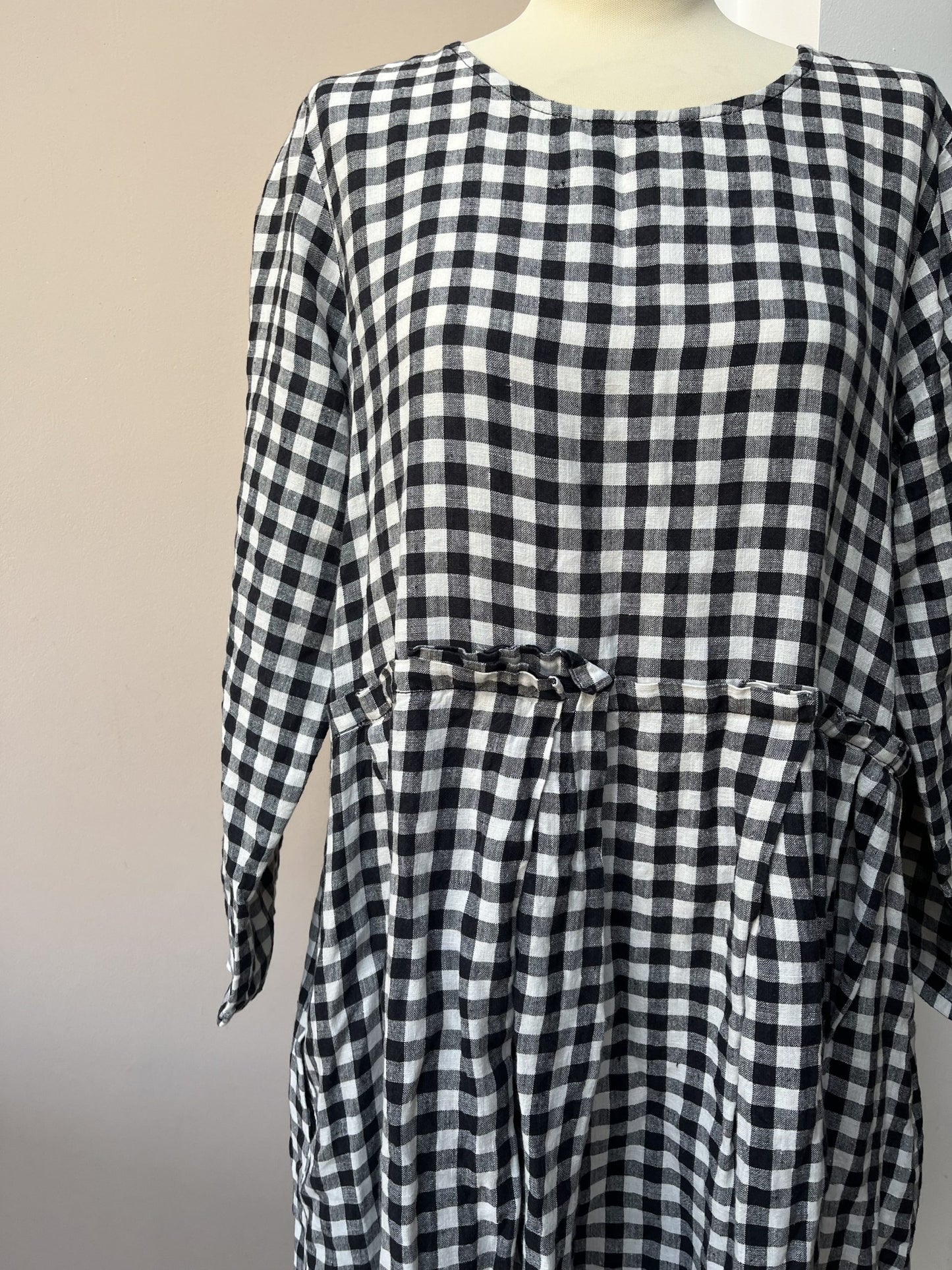Long linen check dress size large