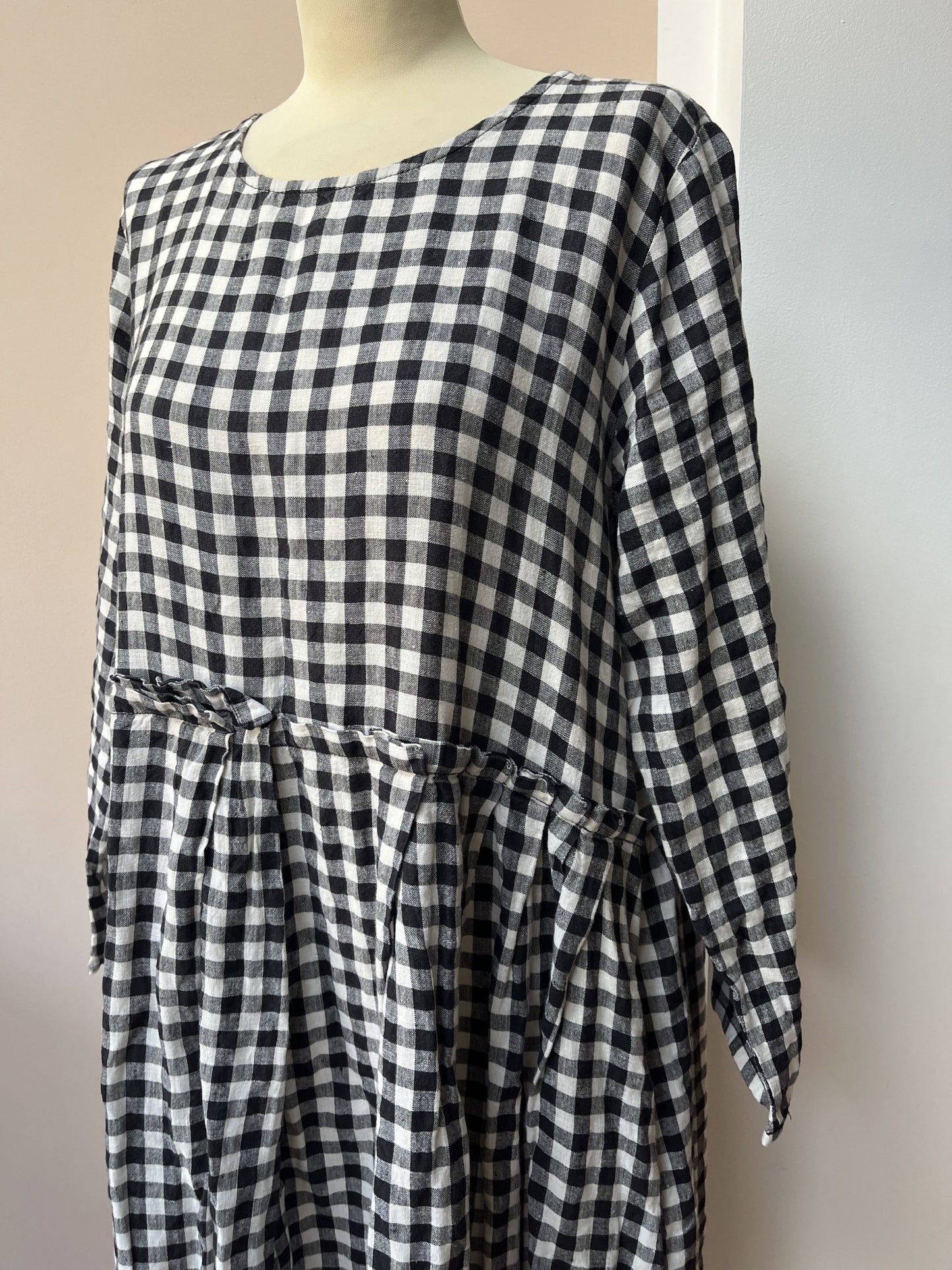 Long linen check dress size large