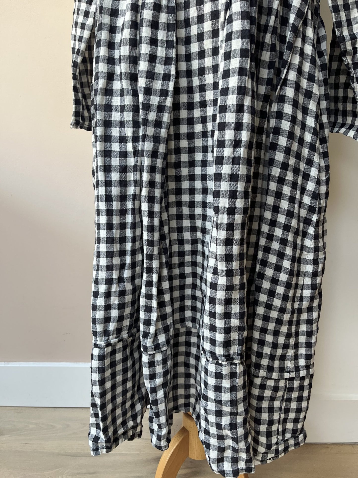 Long linen check dress size large