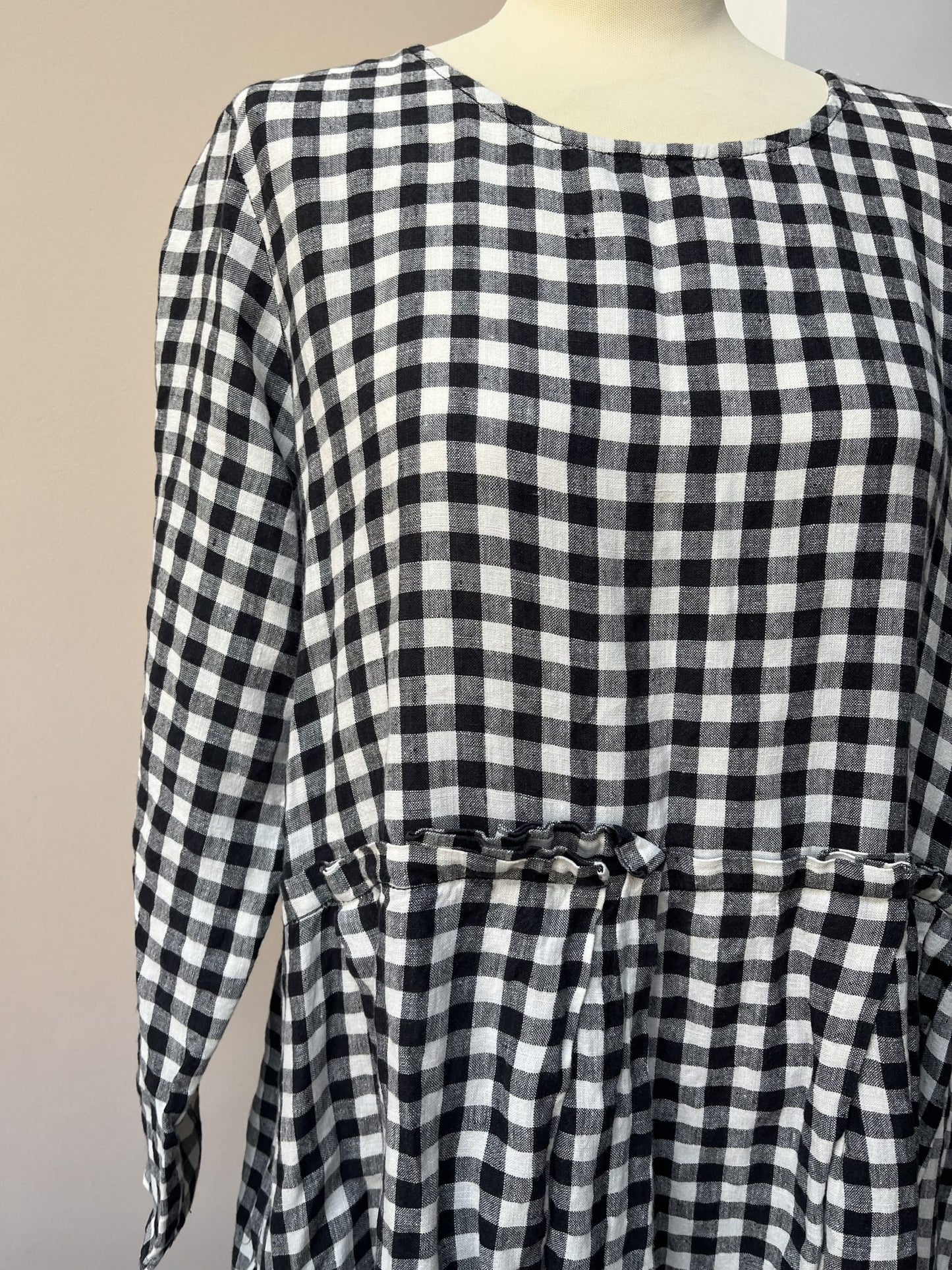 Long linen check dress size large