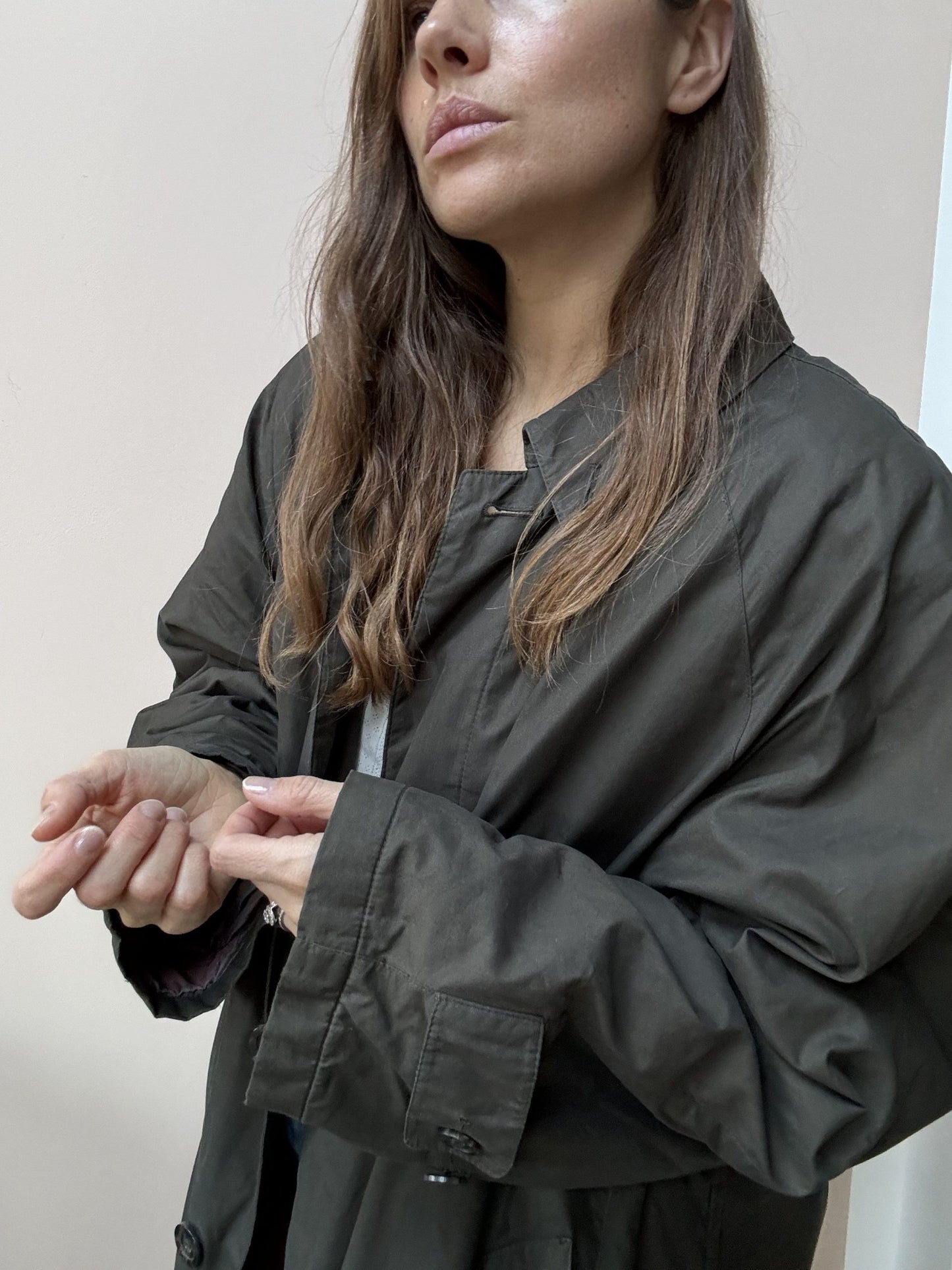 Long green coat, fully lined size 12