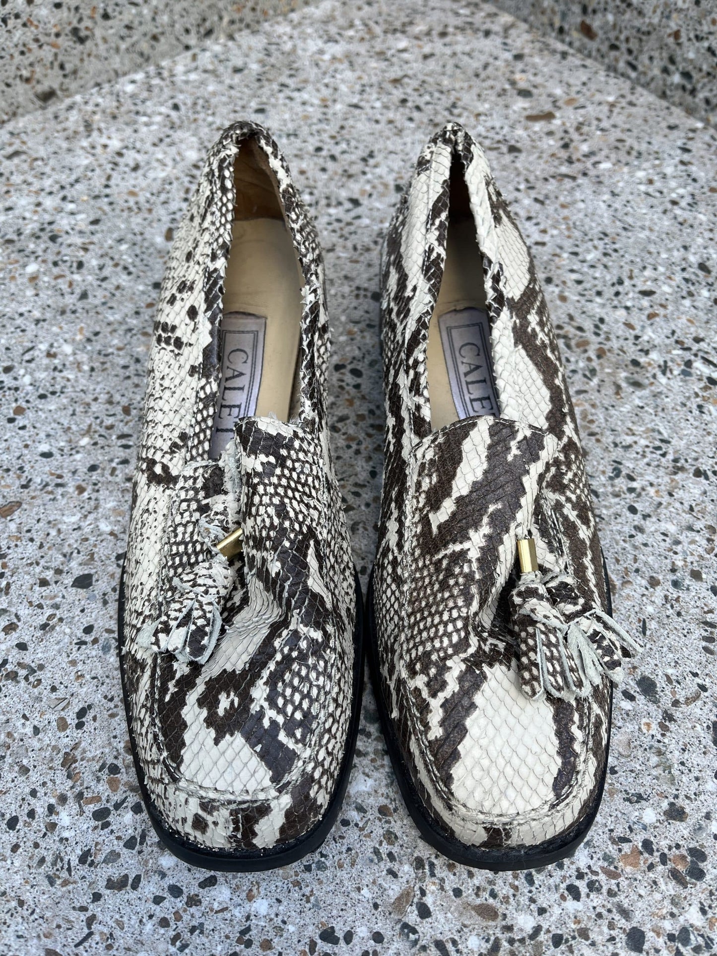 Snakeskin print leather loafers size uk4