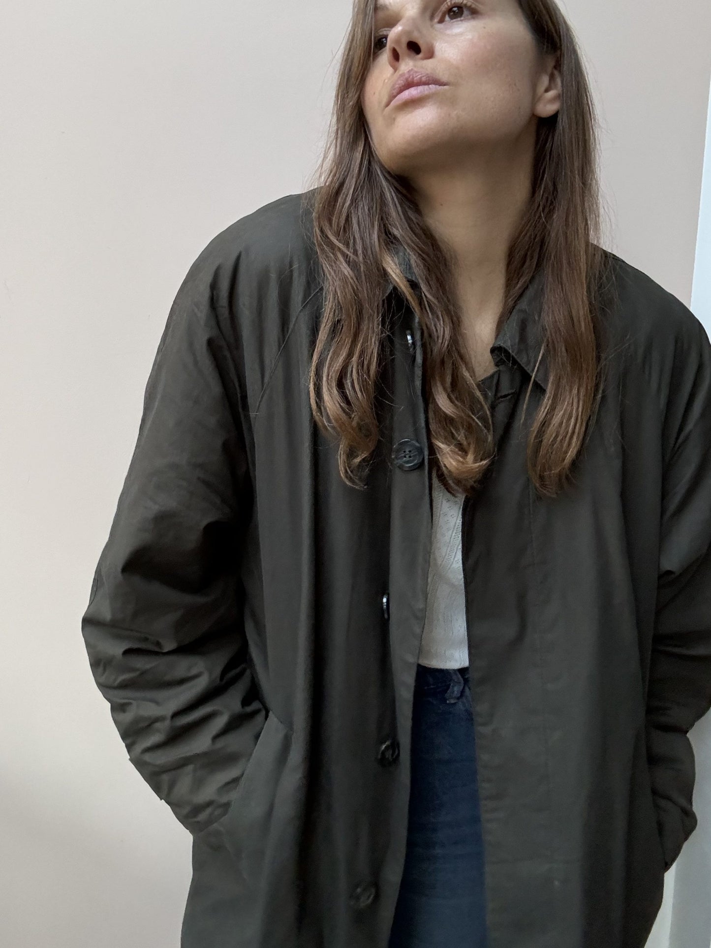 Long green coat, fully lined size 12