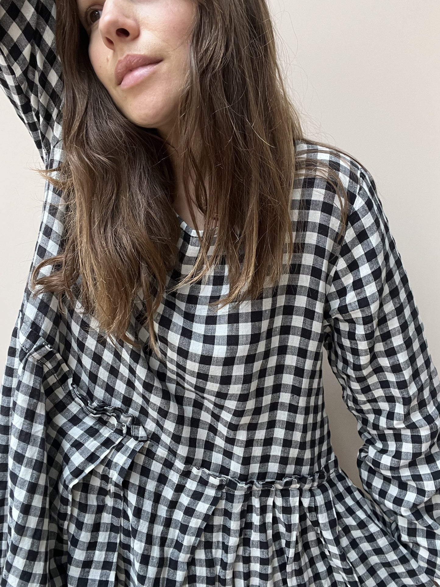 Long linen check dress size large