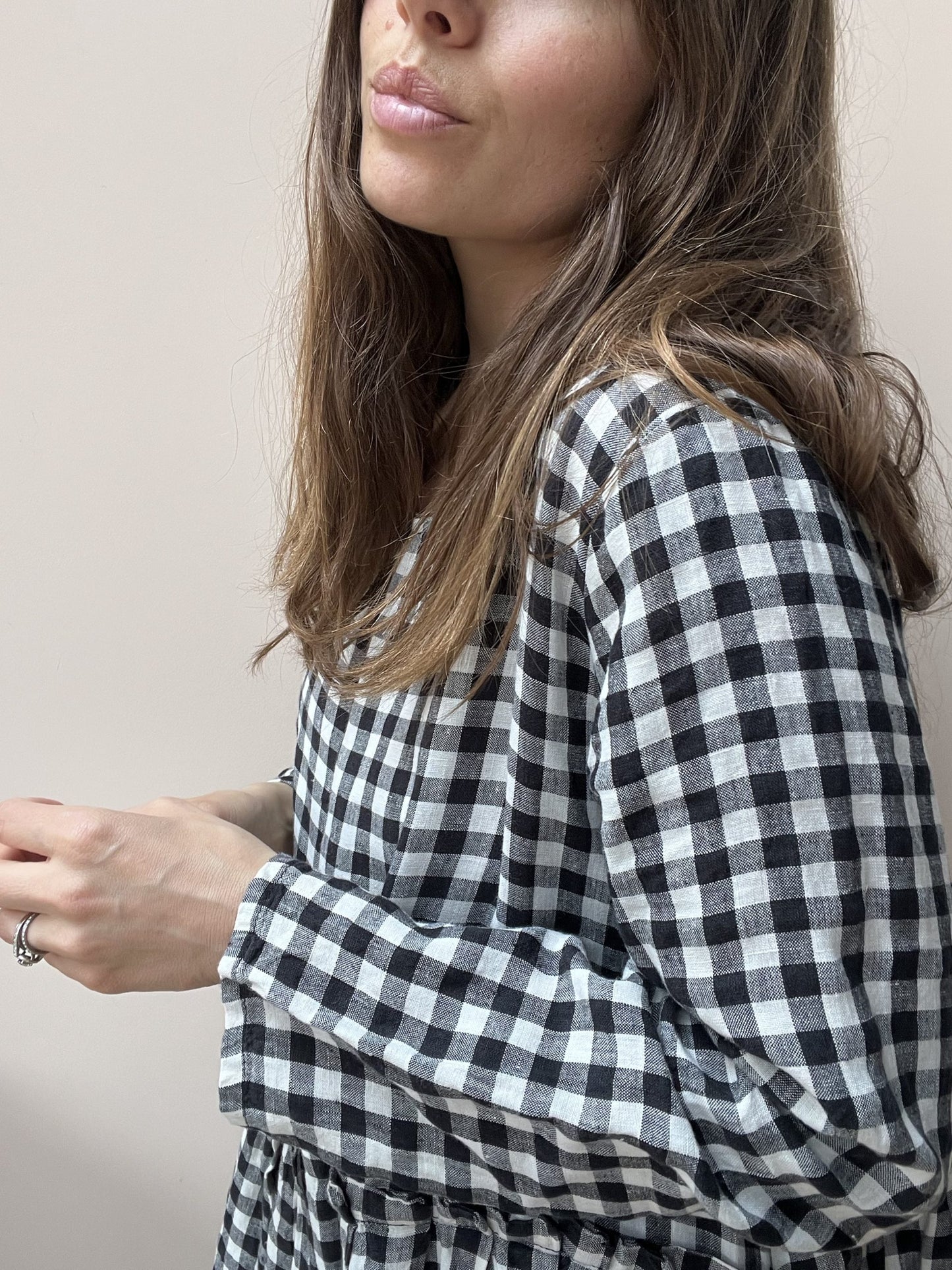 Long linen check dress size large