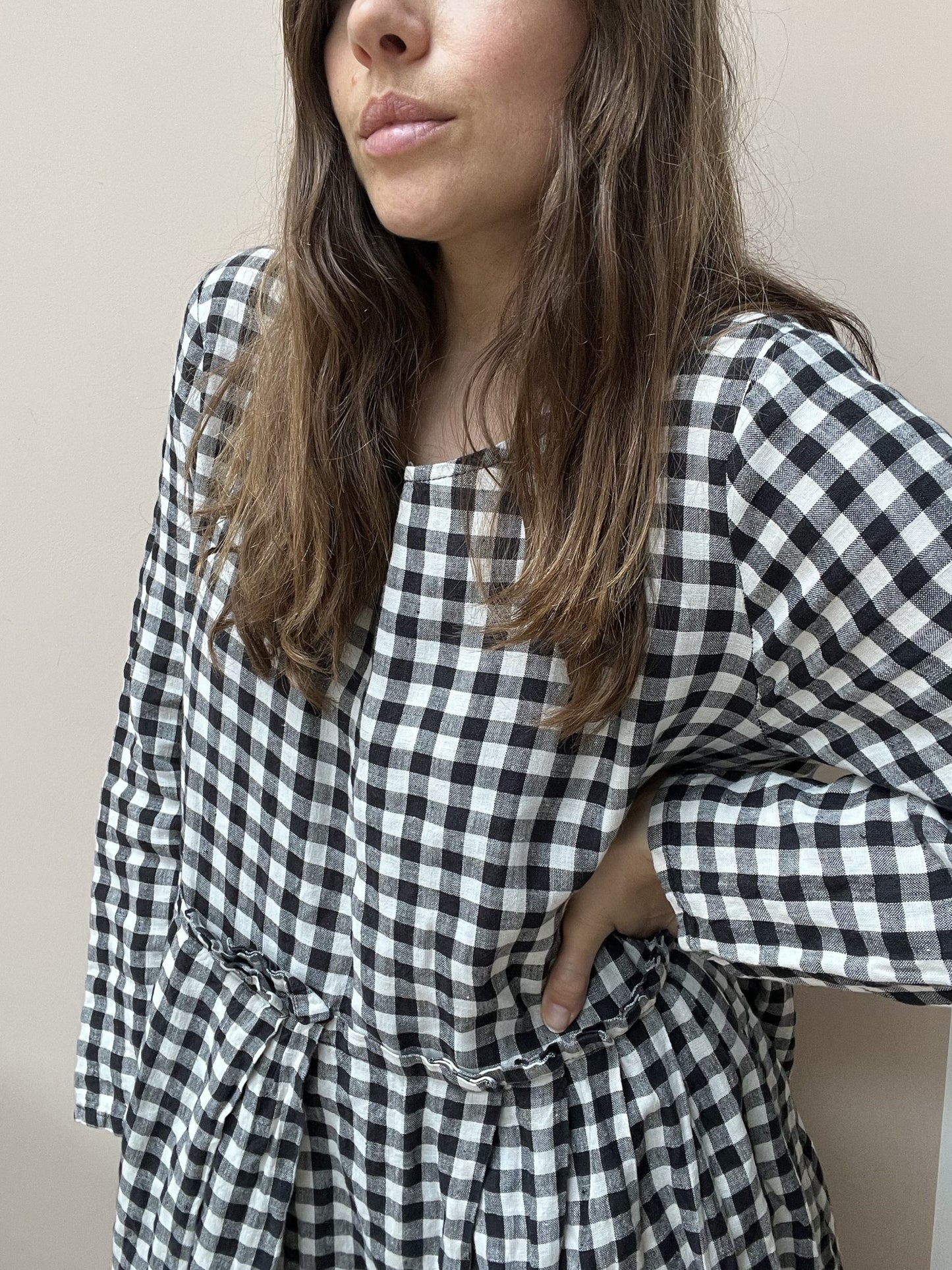 Long linen check dress size large