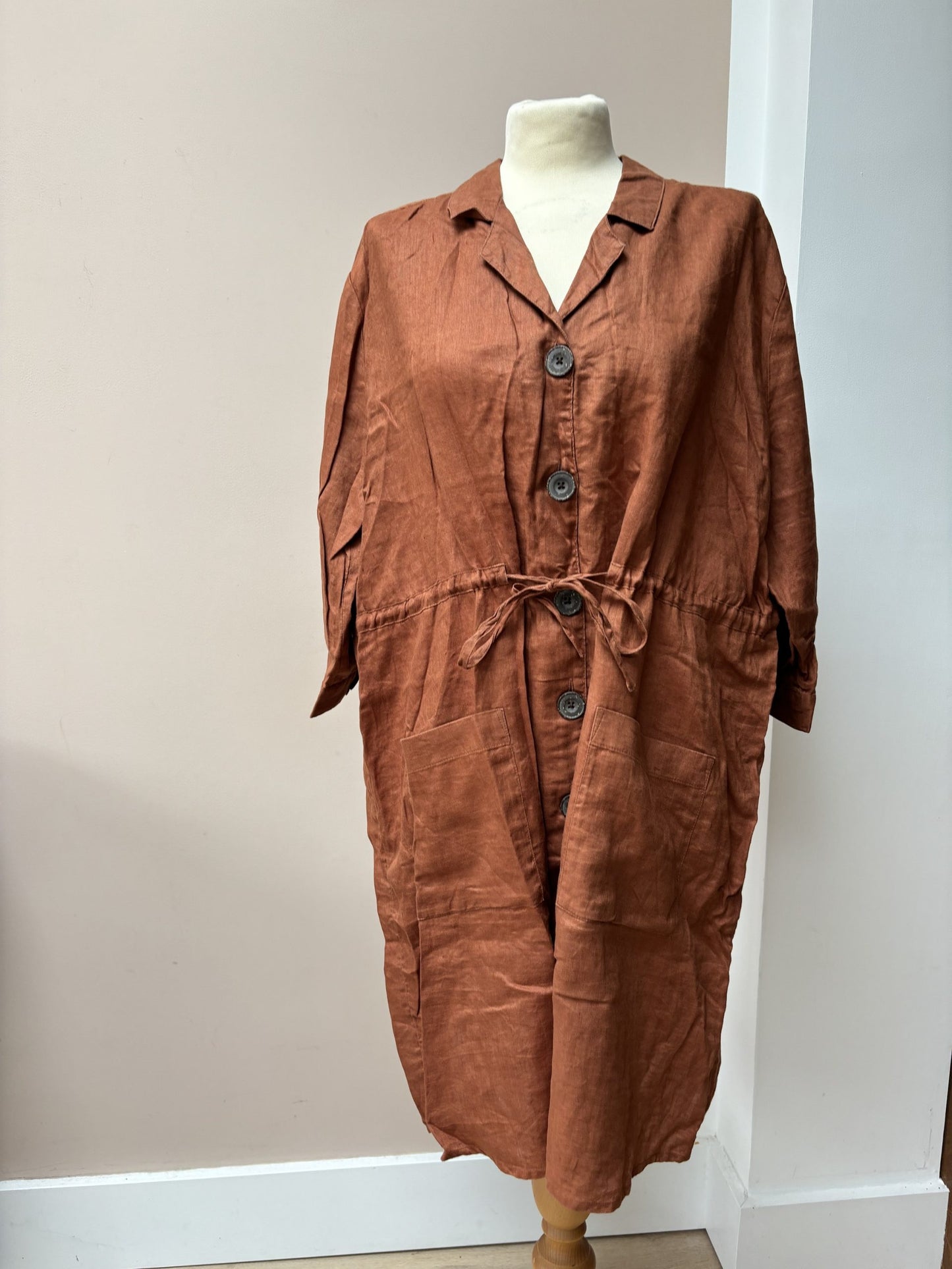 Brown linen tunic dress size 18