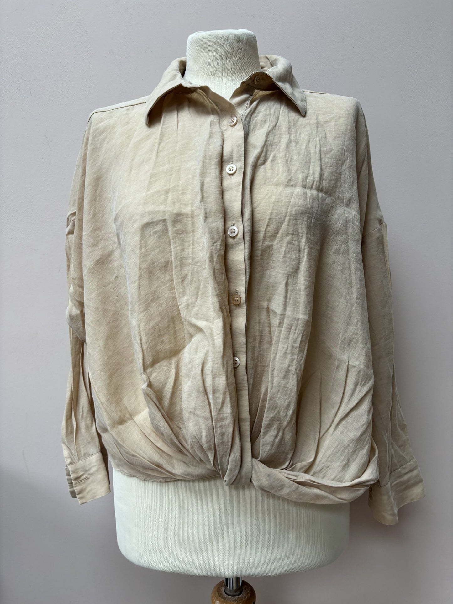 Lyocell mix beige shirt size UK8