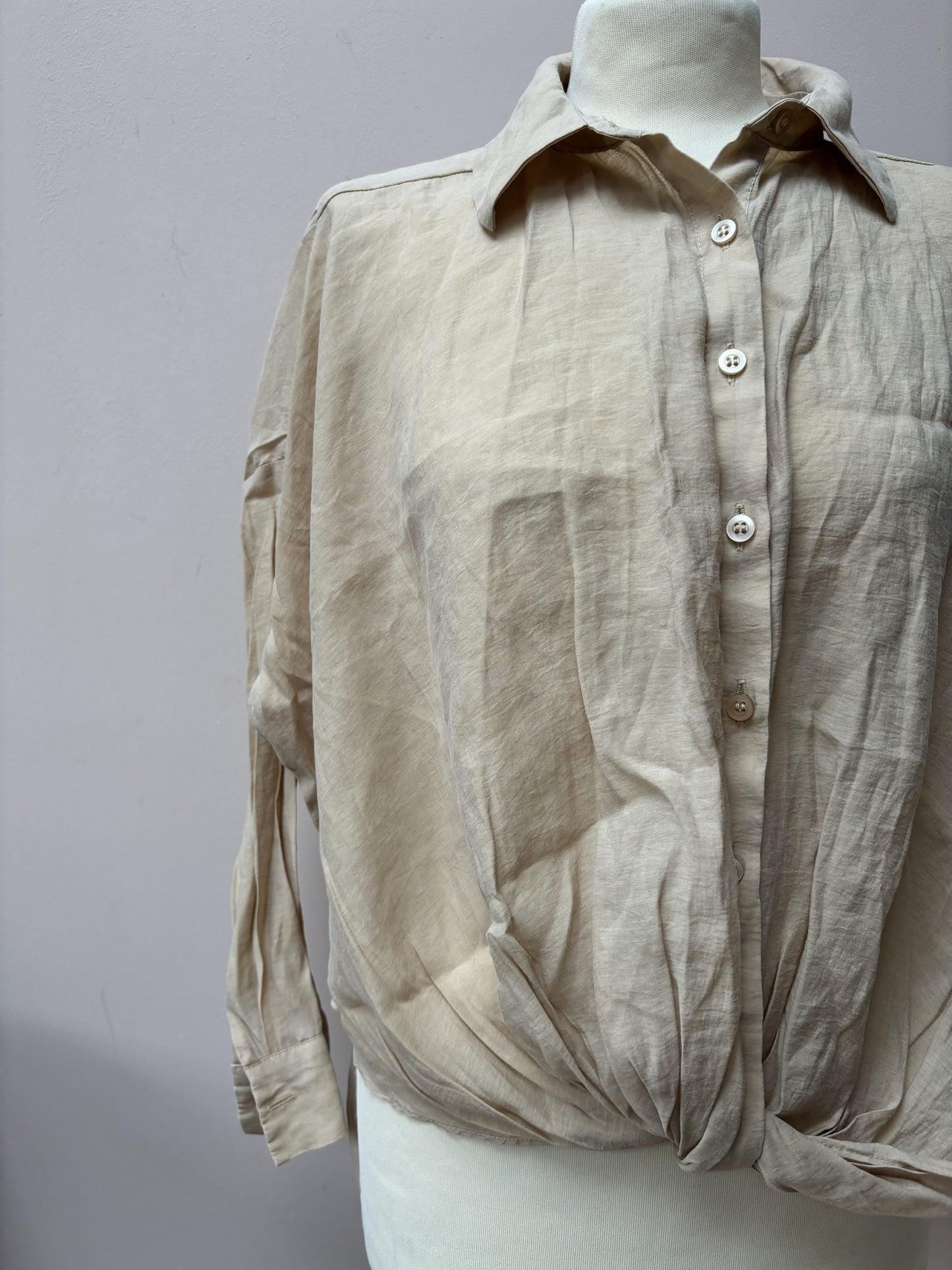 Lyocell mix beige shirt size UK8