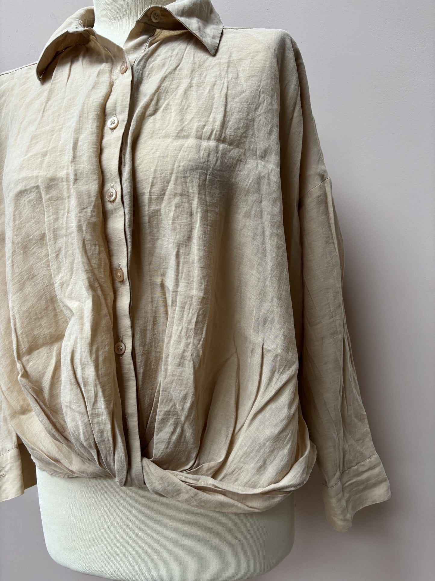 Lyocell mix beige shirt size UK8