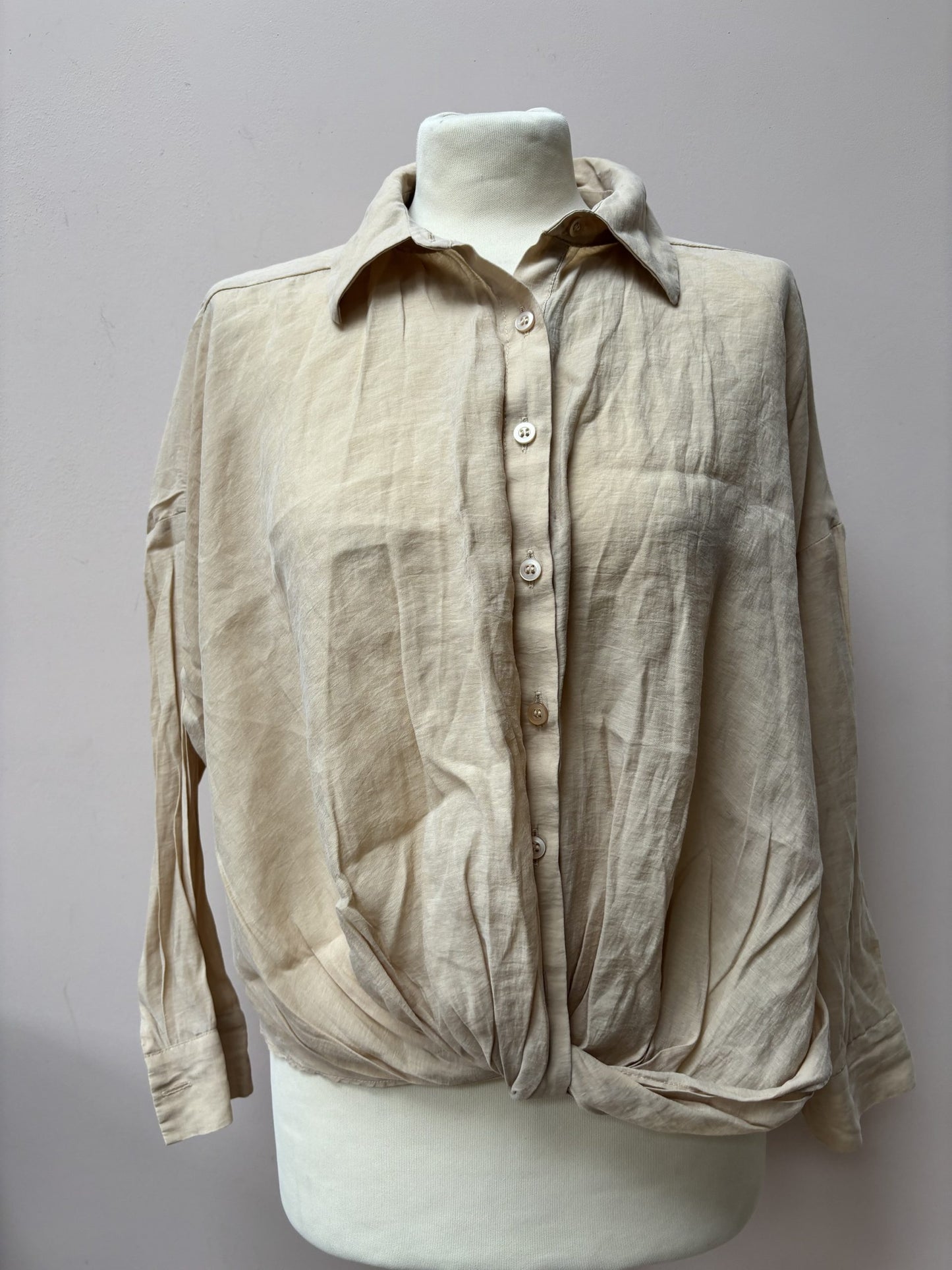 Lyocell mix beige shirt size UK8