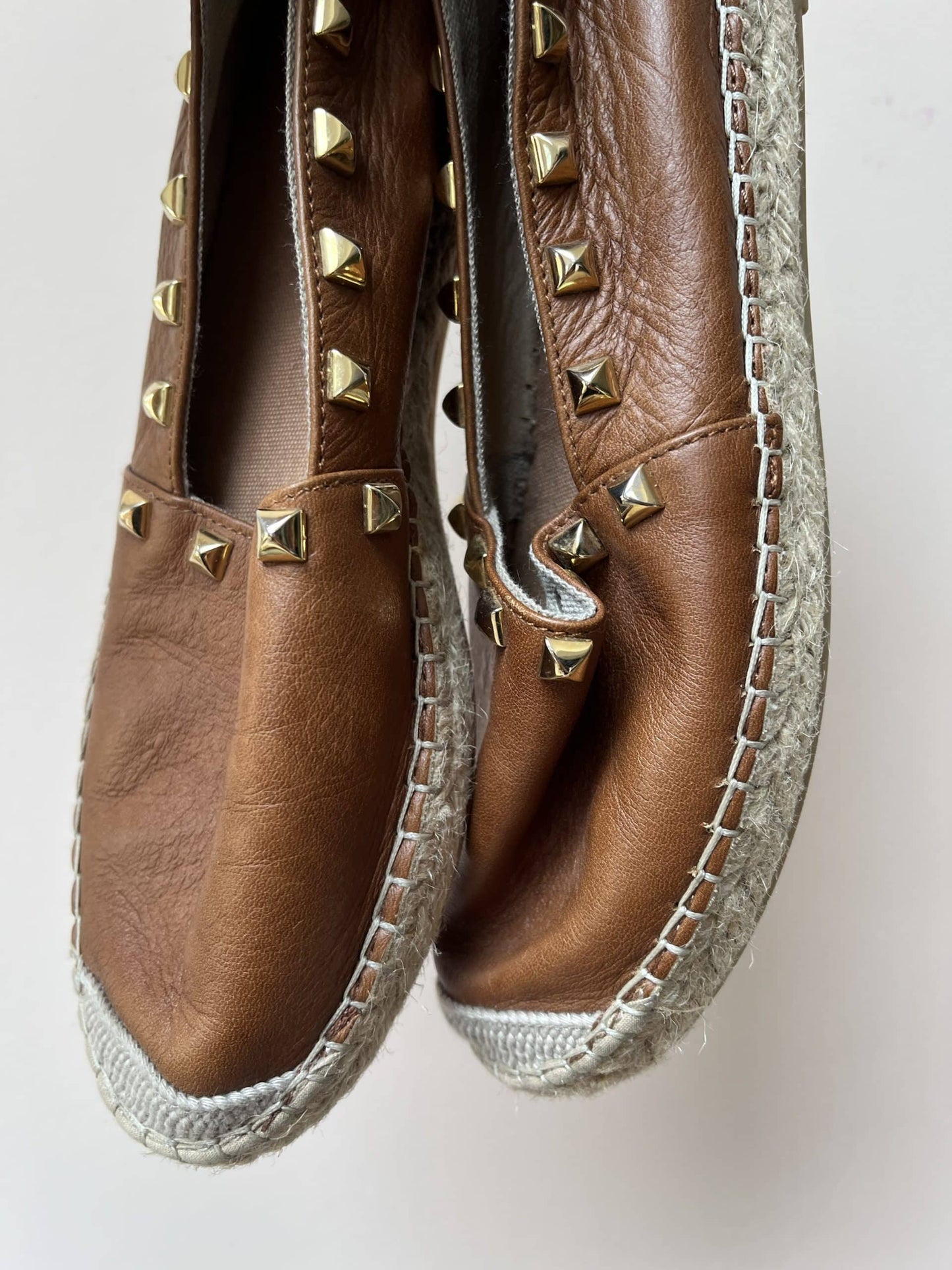 Brown leather gold studded shoes uk6