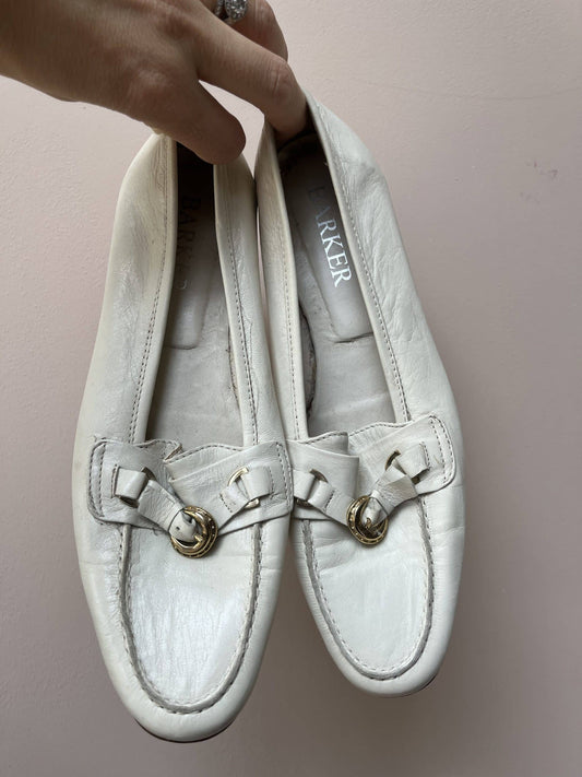 White leather mules with gold buckle size uk4.5