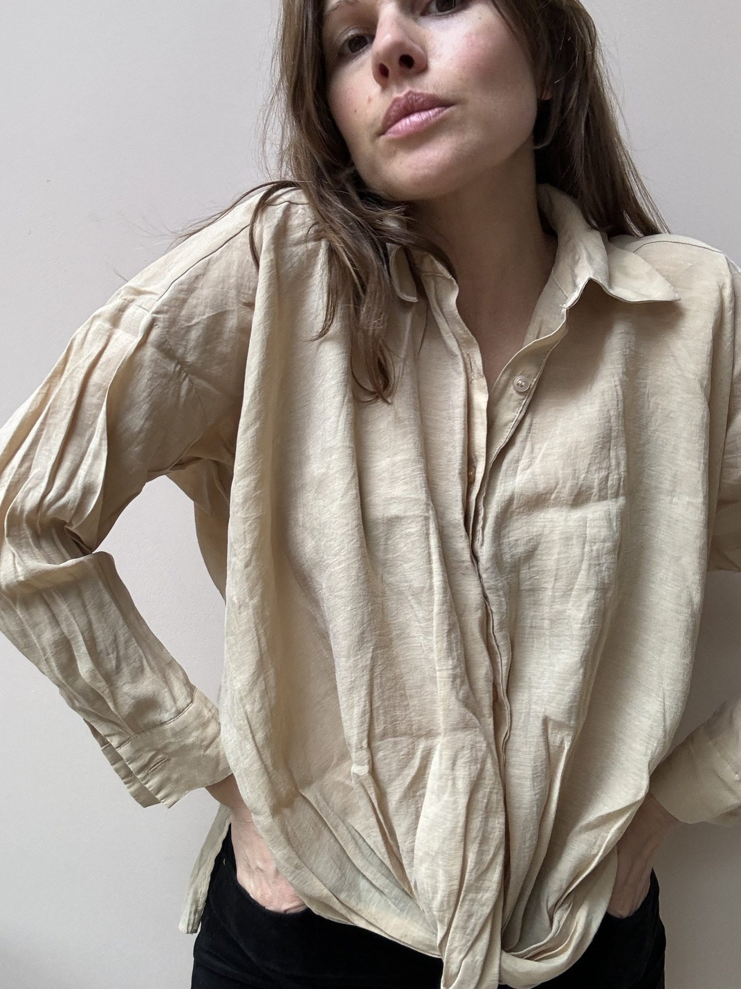 Lyocell mix beige shirt size UK8