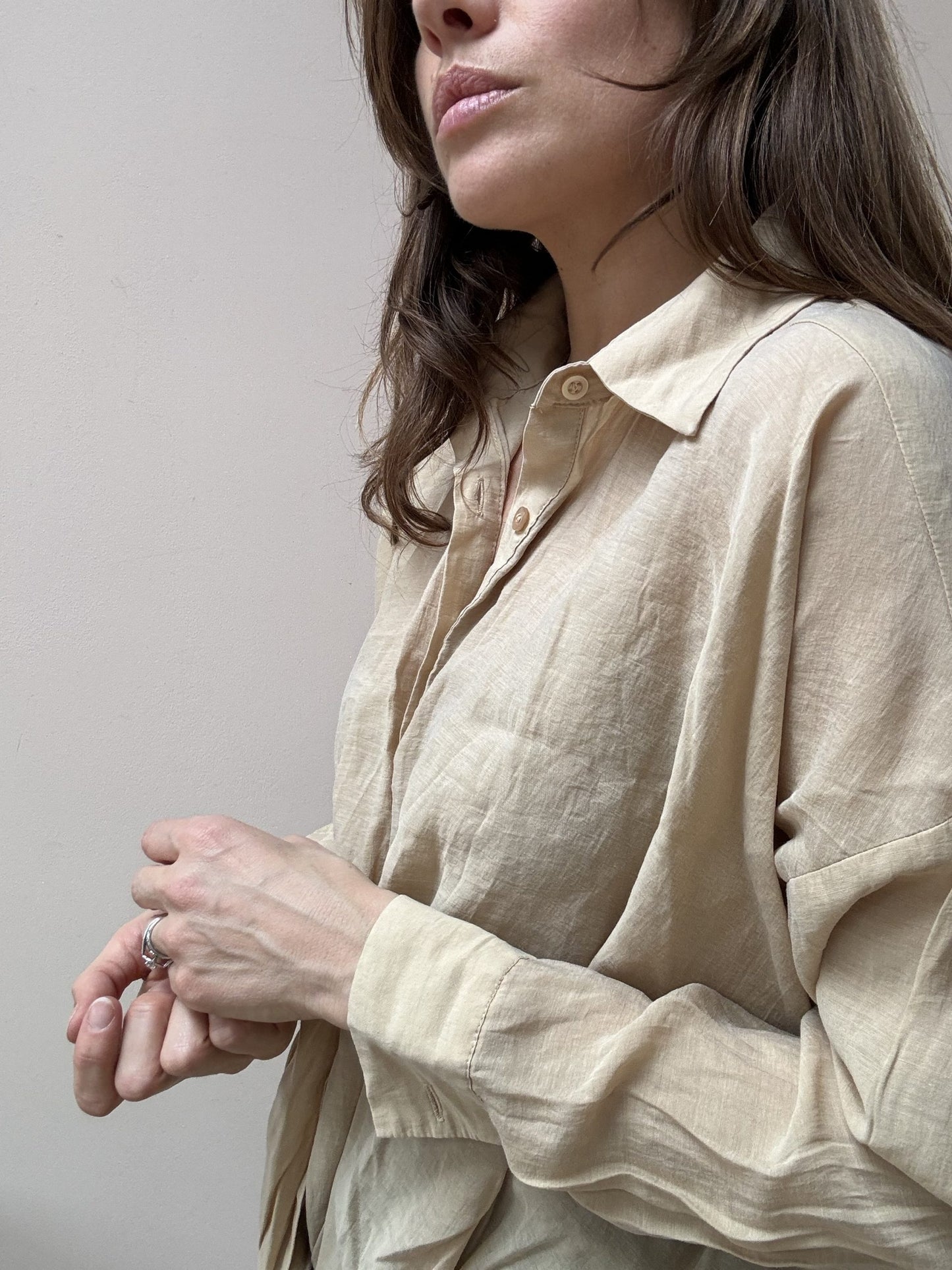 Lyocell mix beige shirt size UK8