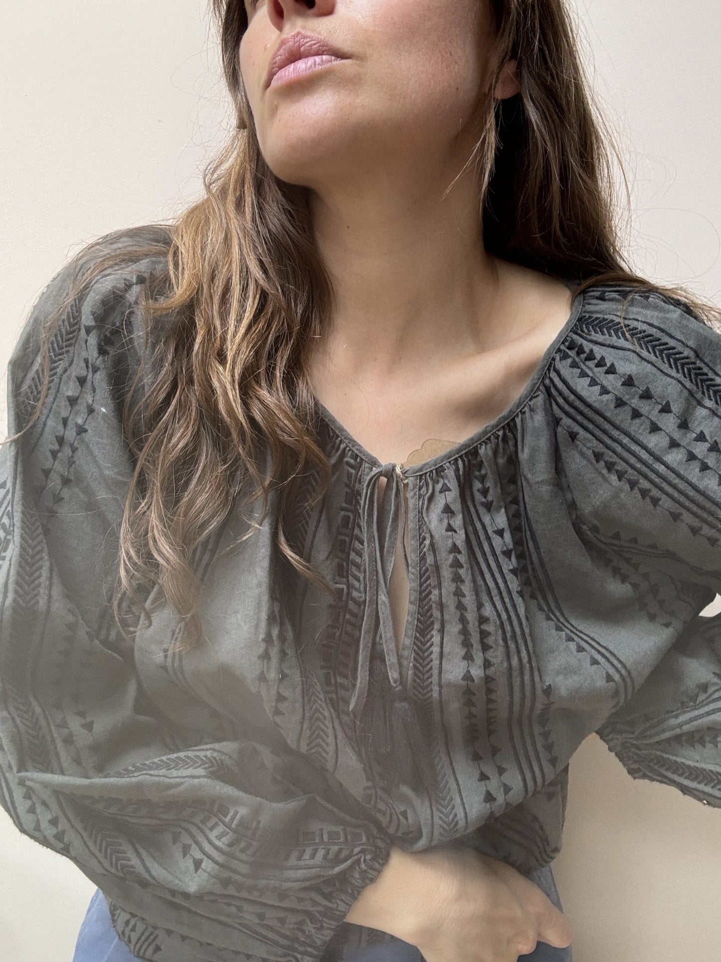Green cotton embroidered top size 12-16