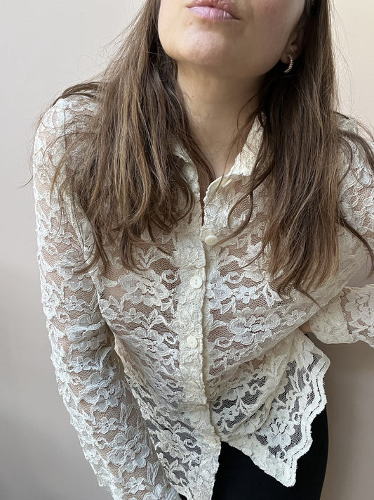 Vintage cream lace shirt size 10/12