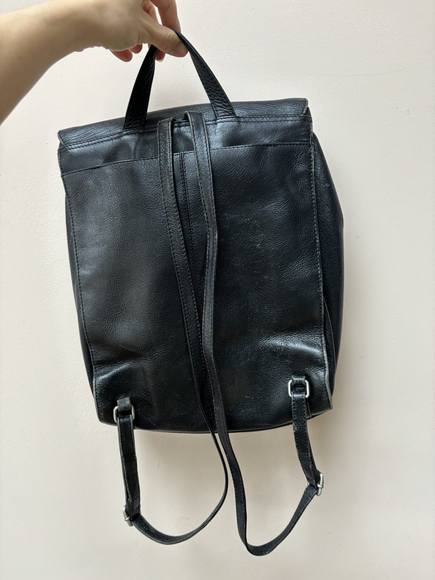 Black leather rucksack