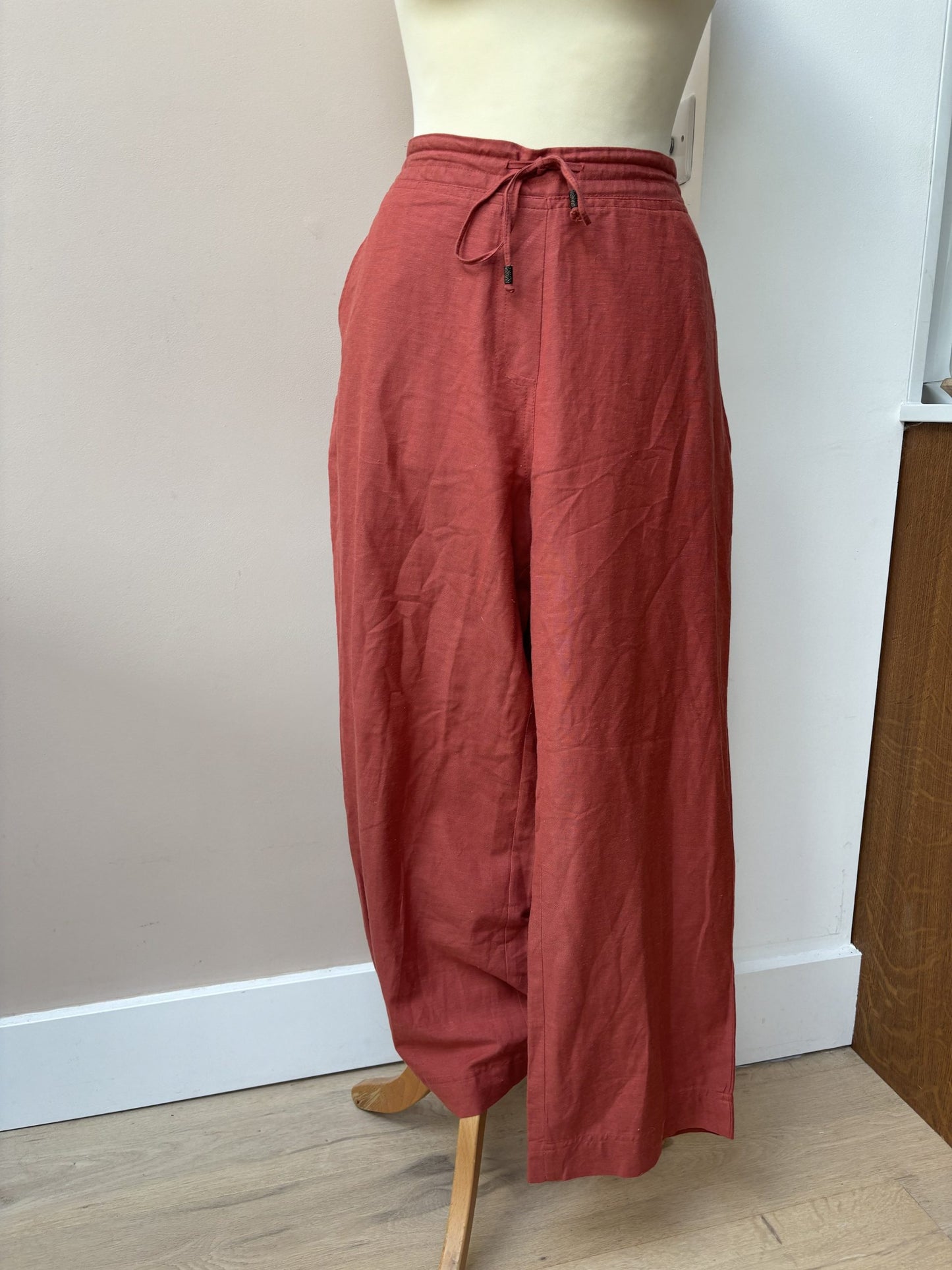 Burnt orange cotton linen mix trousers size 16/18
