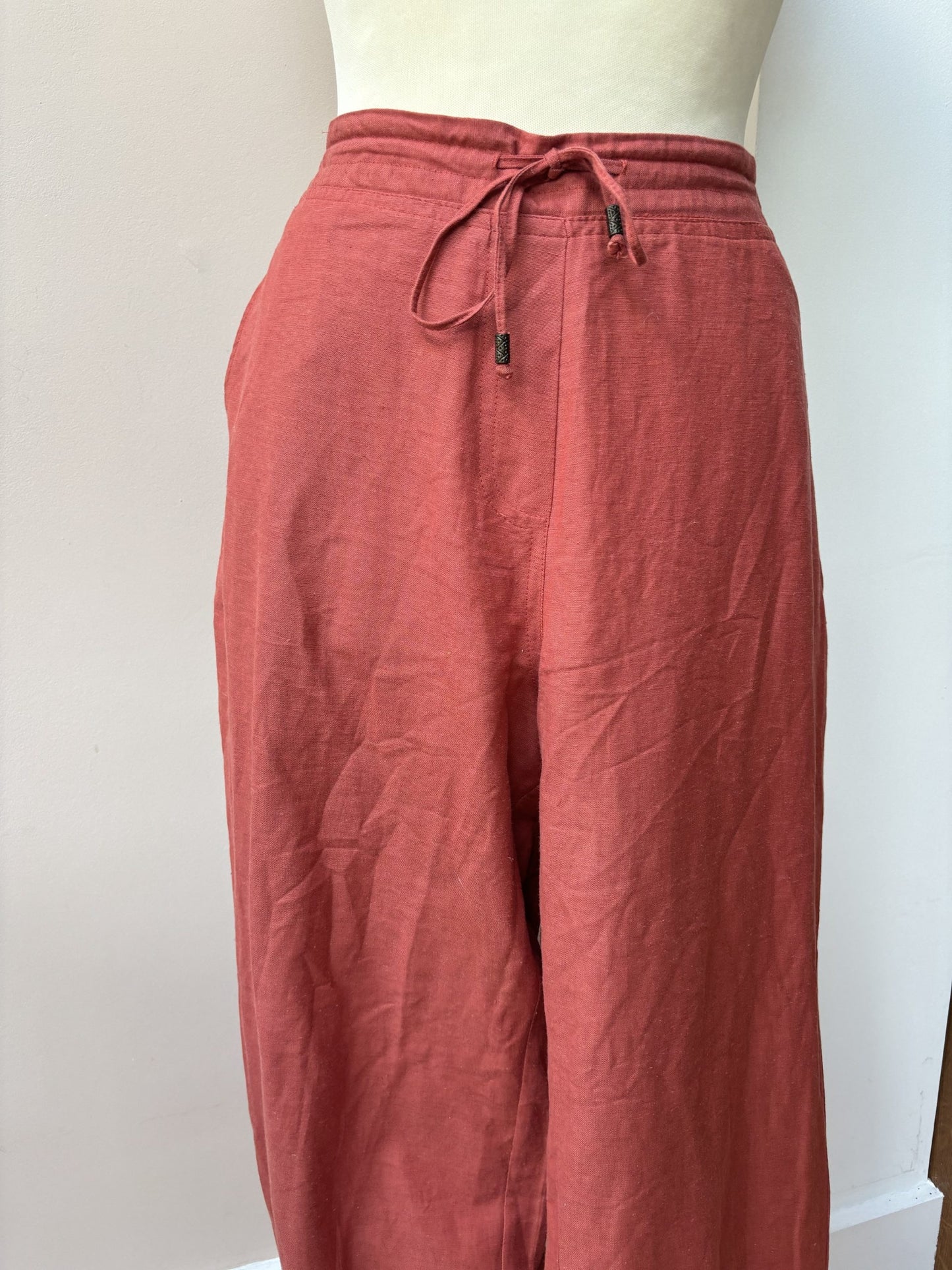 Burnt orange cotton linen mix trousers size 16/18
