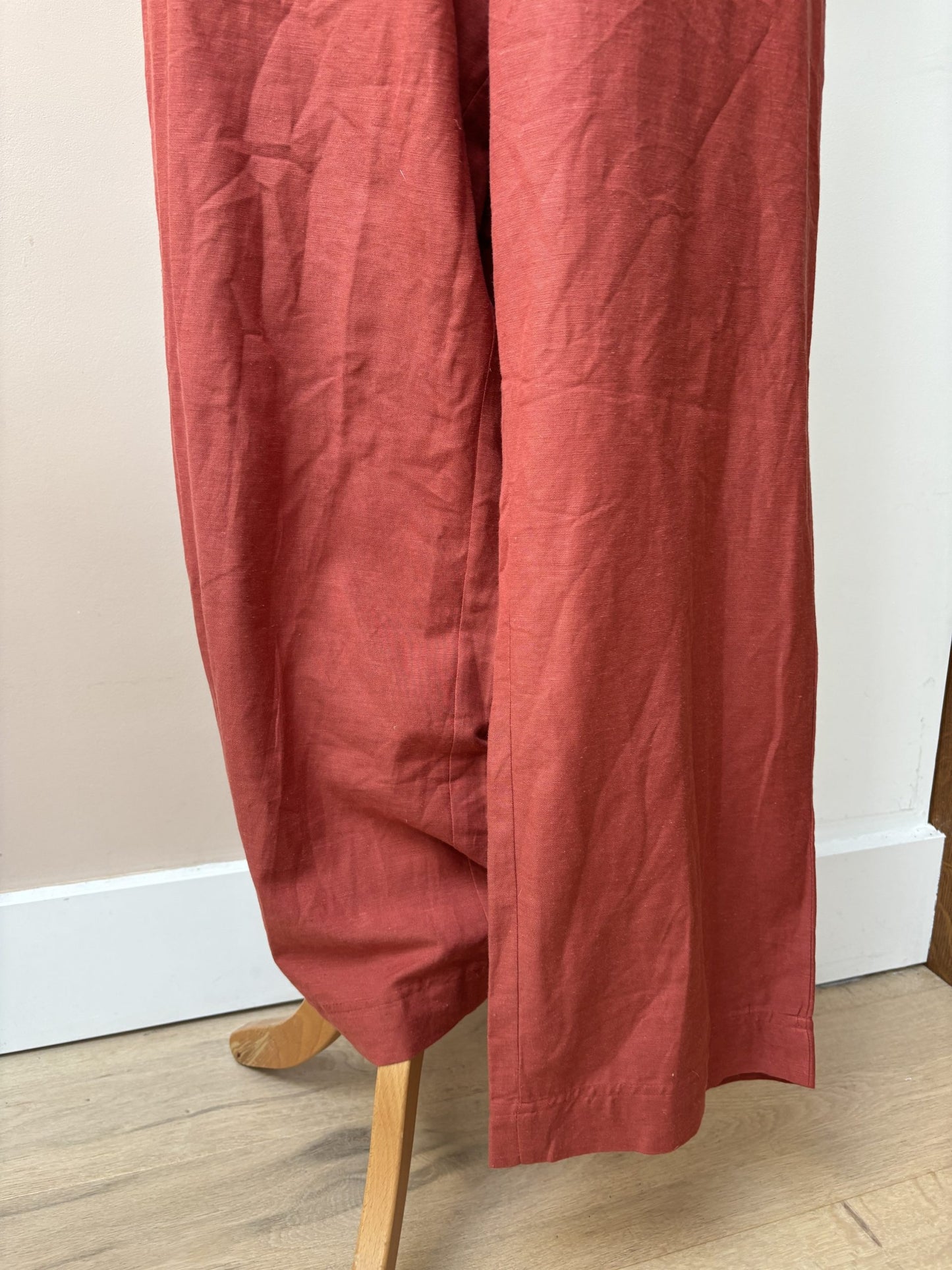 Burnt orange cotton linen mix trousers size 16/18