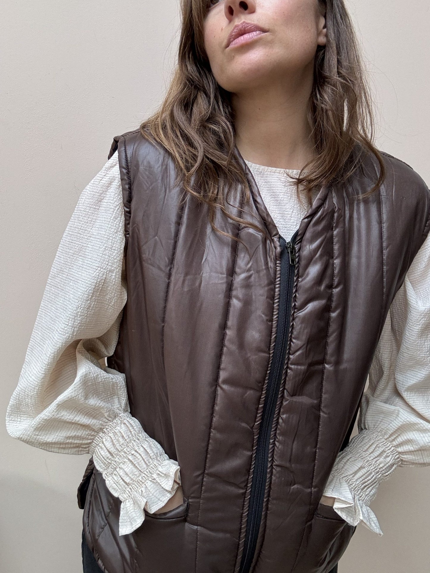 Vintage brown quilted waistcoat size M/L