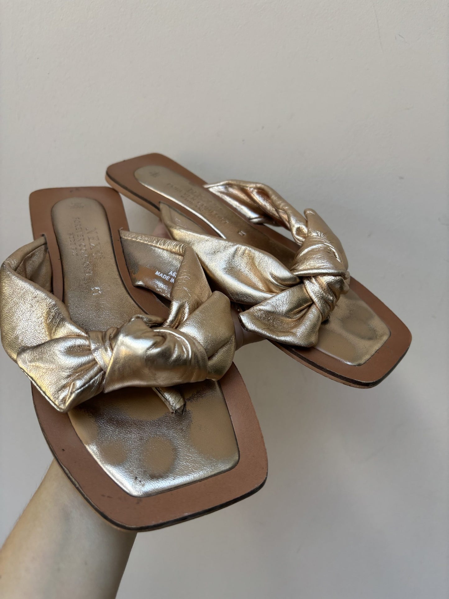 Bronze leather bow sandals size UK5