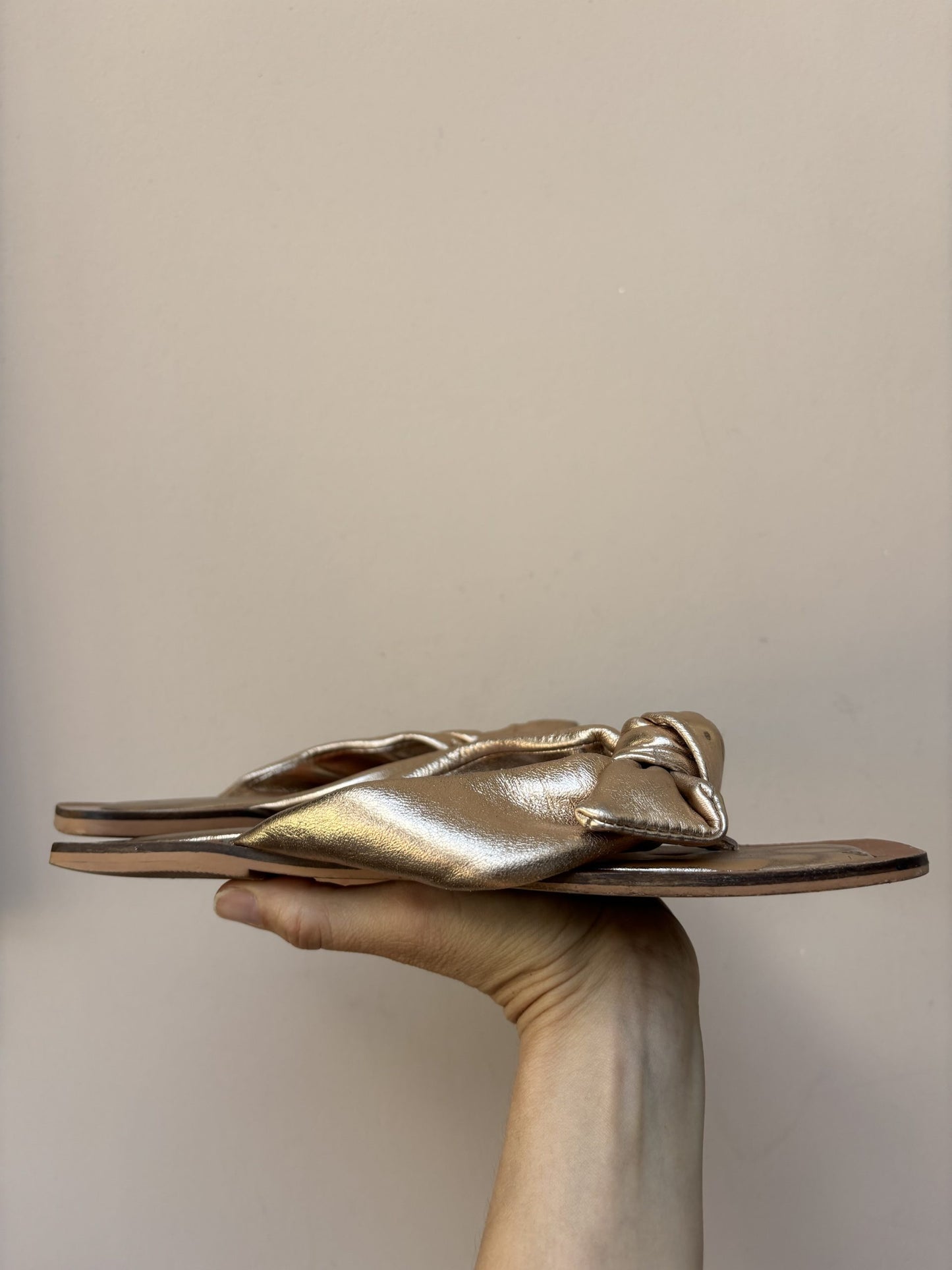 Bronze leather bow sandals size UK5