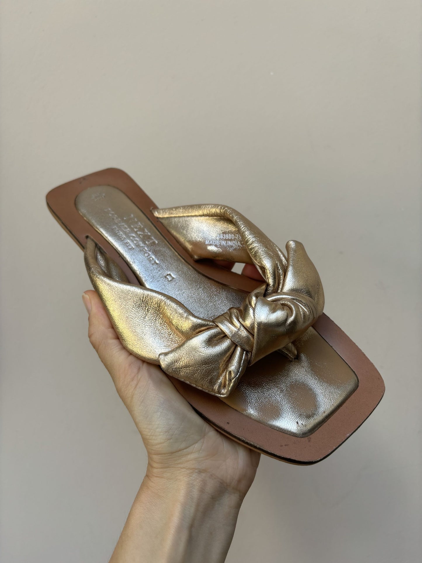 Bronze leather bow sandals size UK5