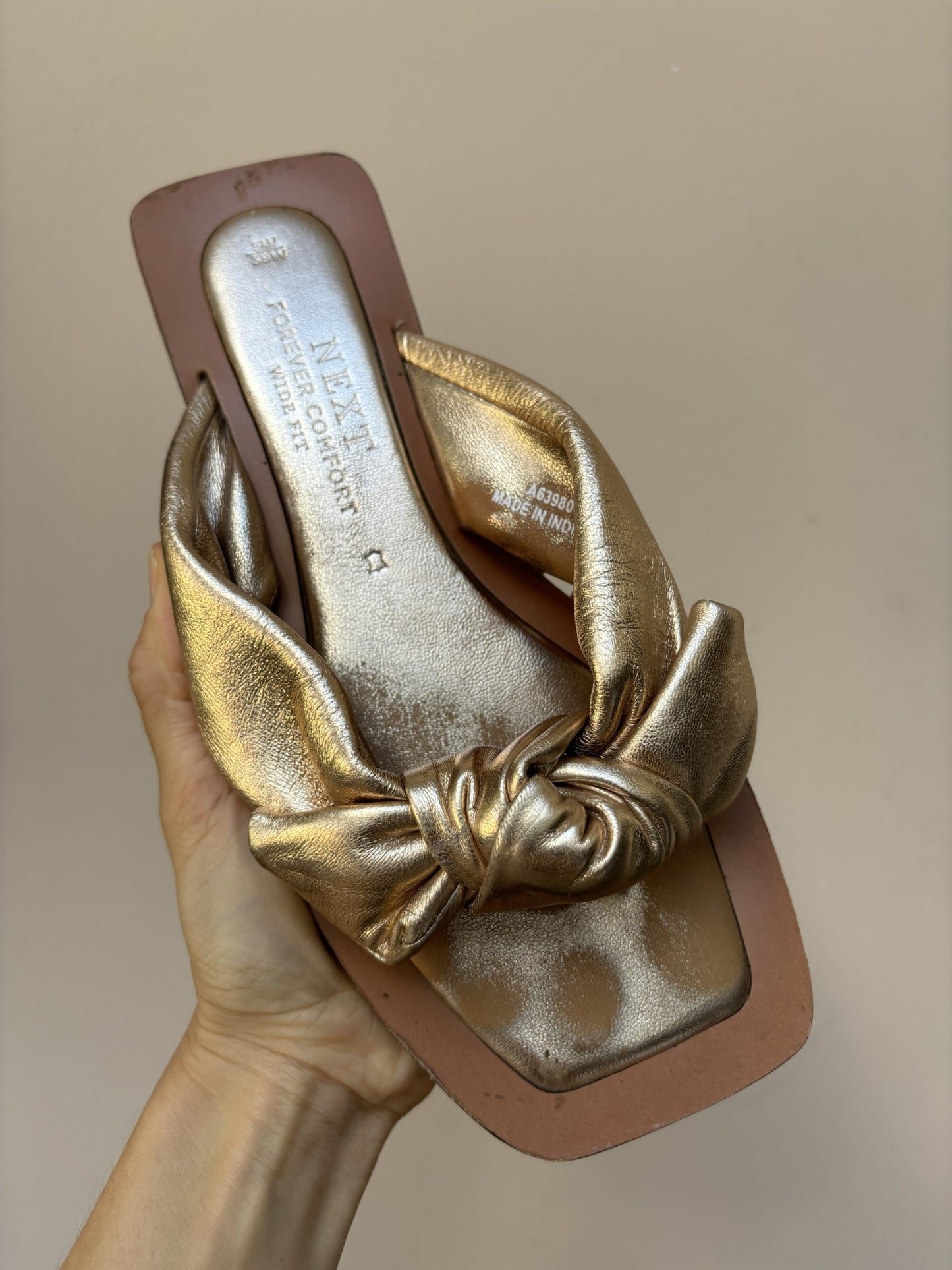 Bronze leather bow sandals size UK5