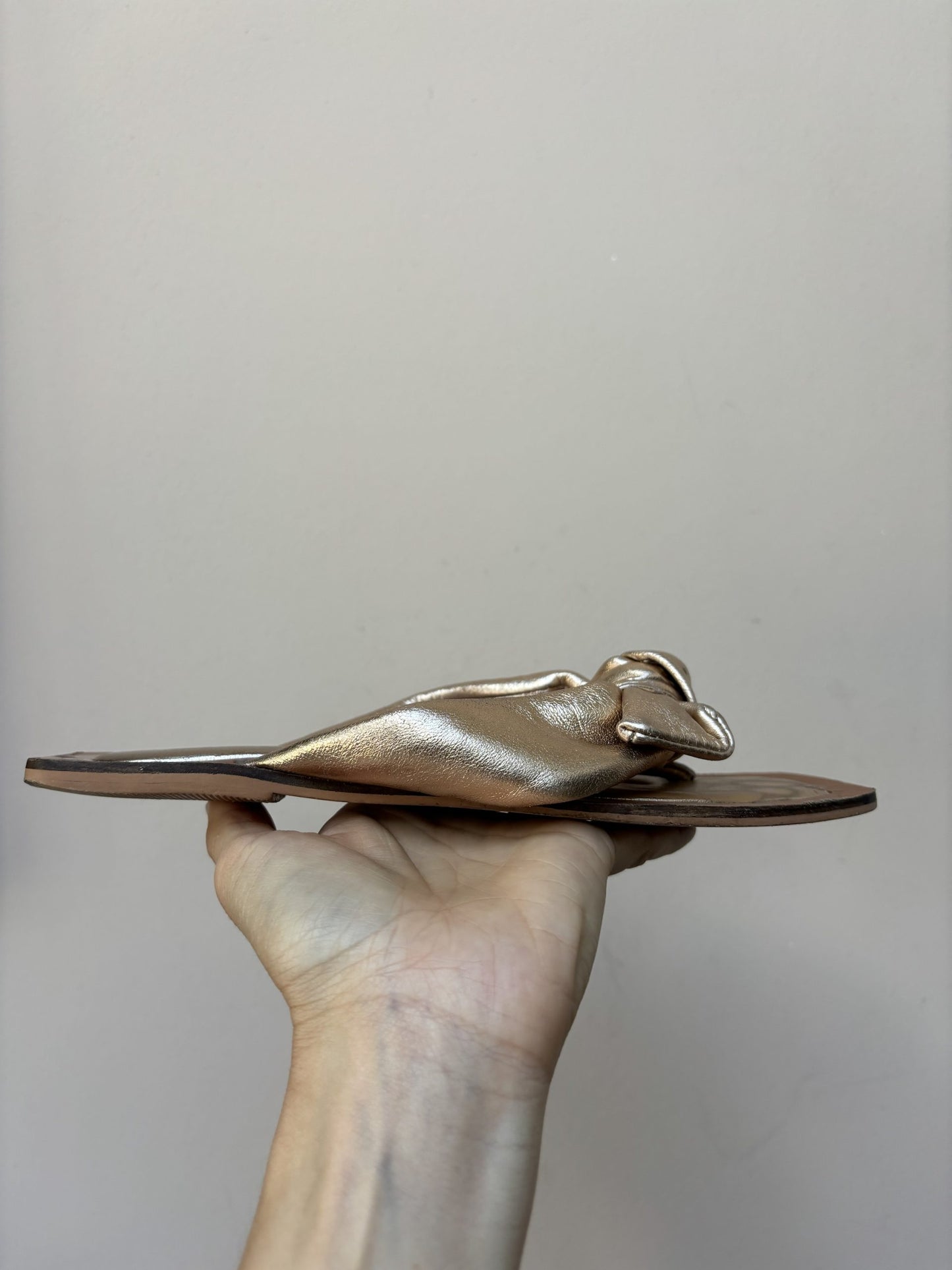 Bronze leather bow sandals size UK5