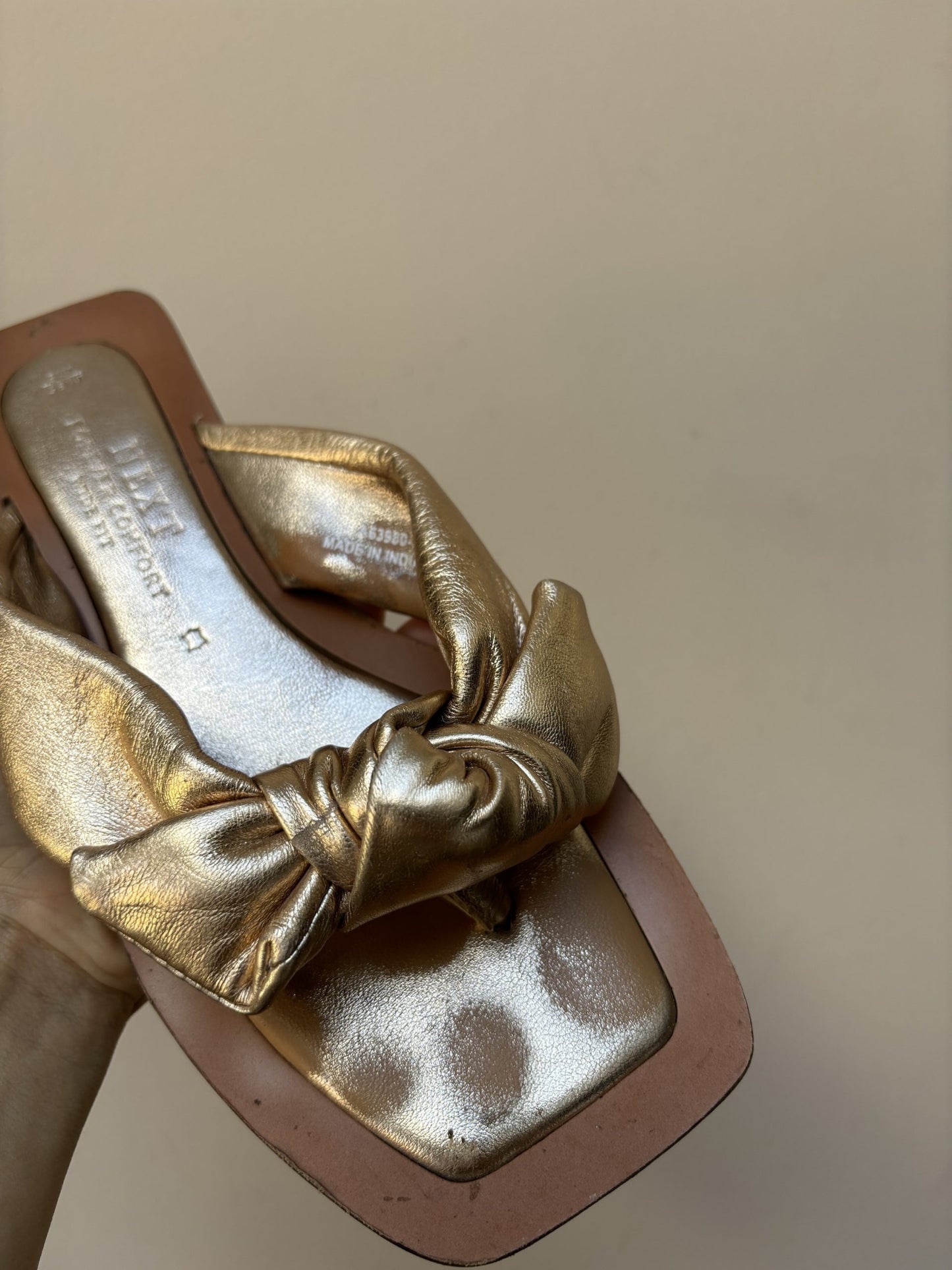 Bronze leather bow sandals size UK5