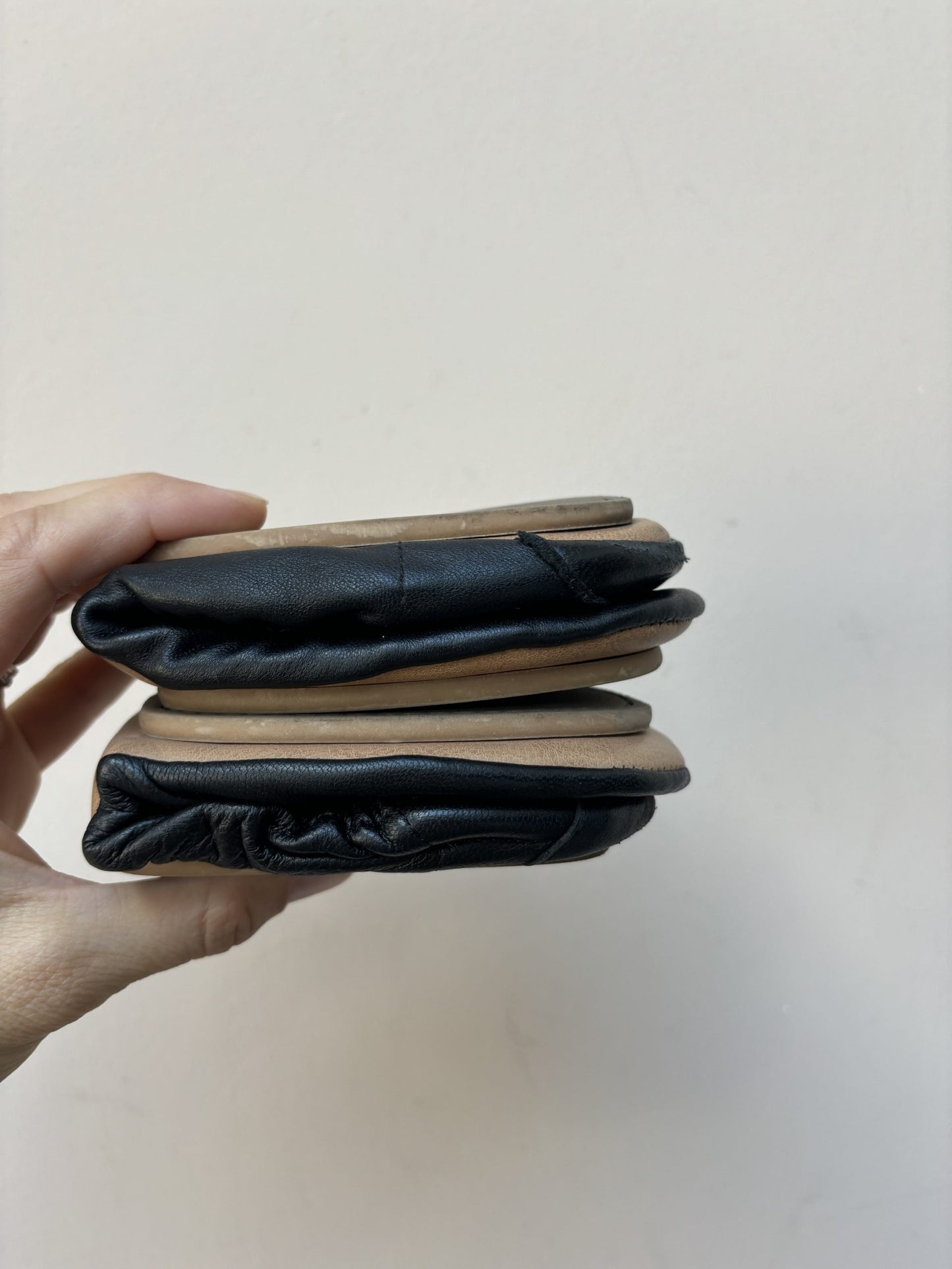 Leather ballet shoes, foldable with drawstring purse size uk4/5