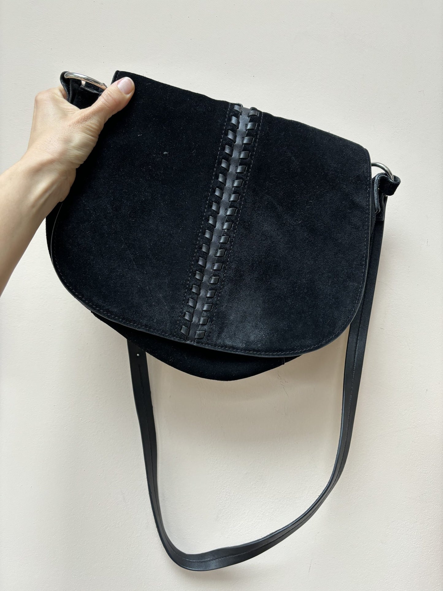 Black suede saddle bag