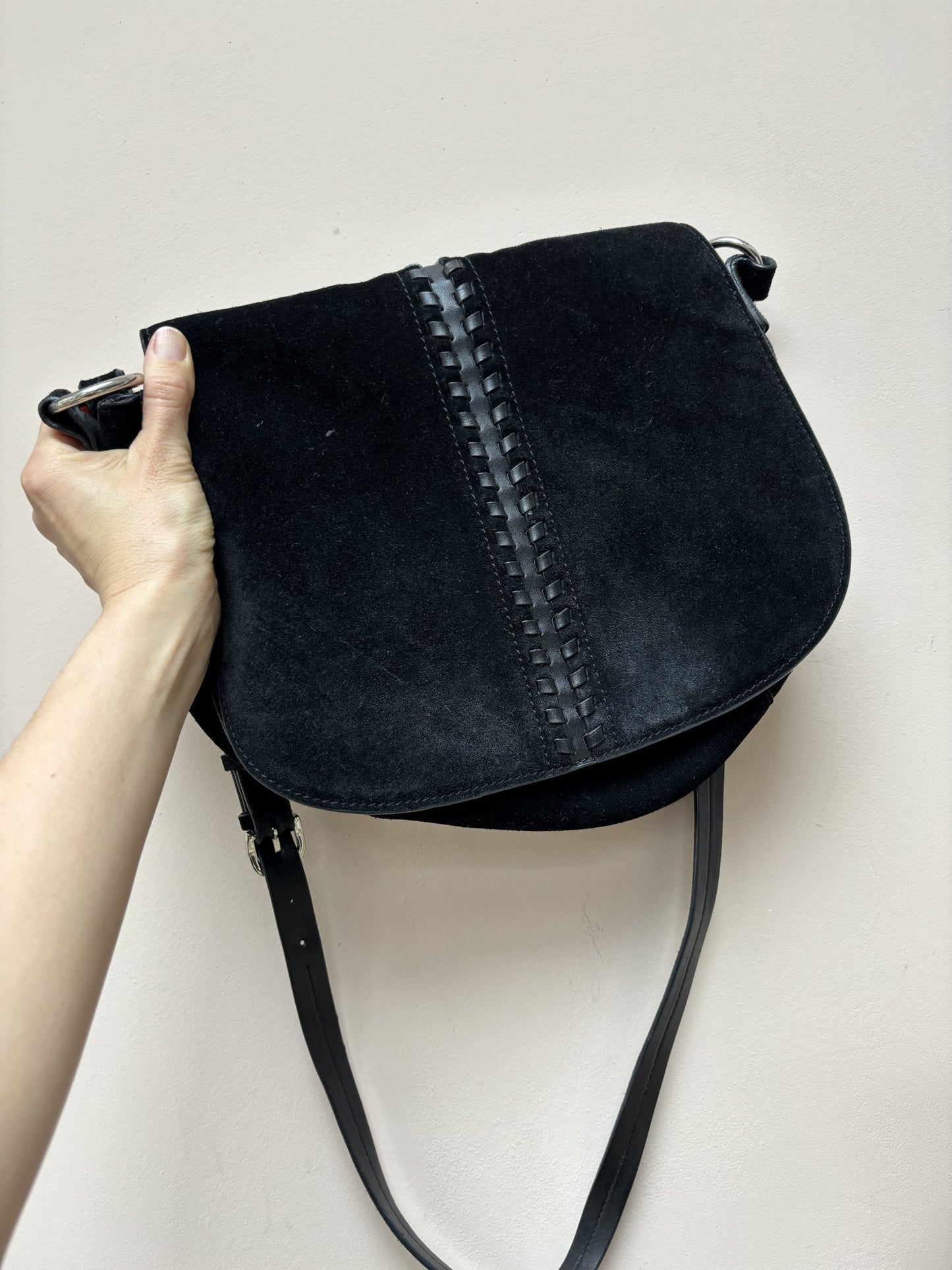 Black suede saddle bag