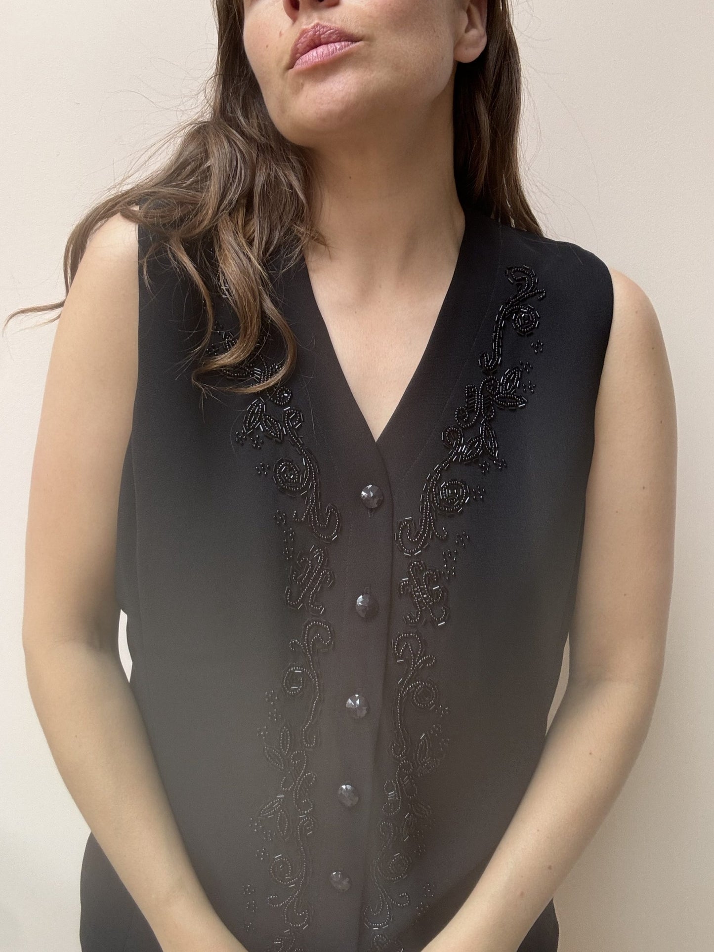 Vintage black embellished waistcoat size 10/12