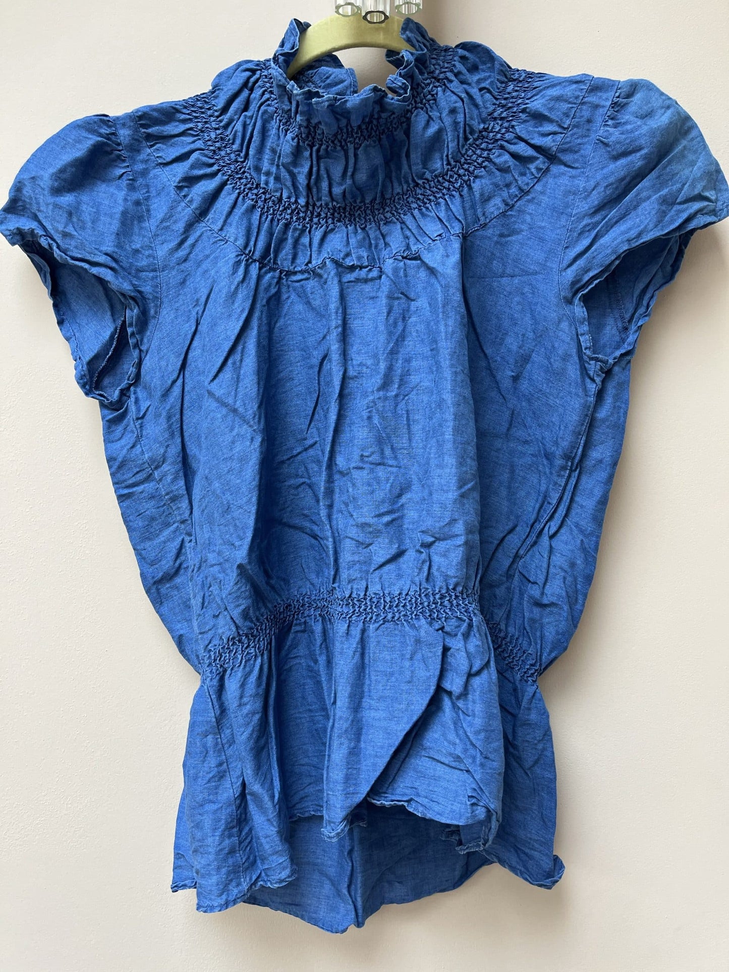 Blue denim ruffle neck top size 10/12