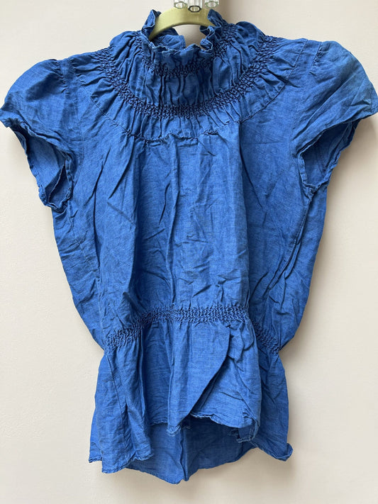 Blue denim ruffle neck top size 10/12