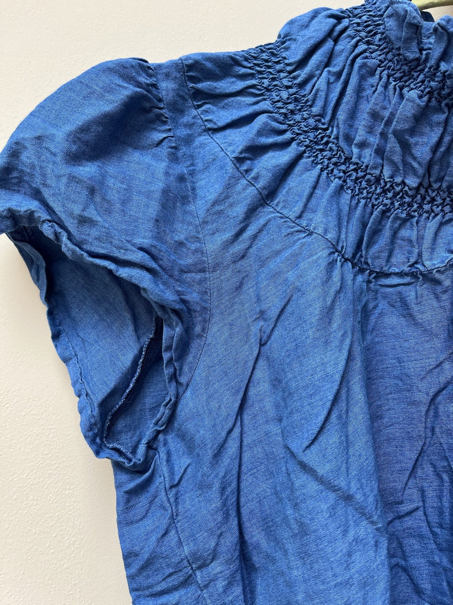 Blue denim ruffle neck top size 10/12