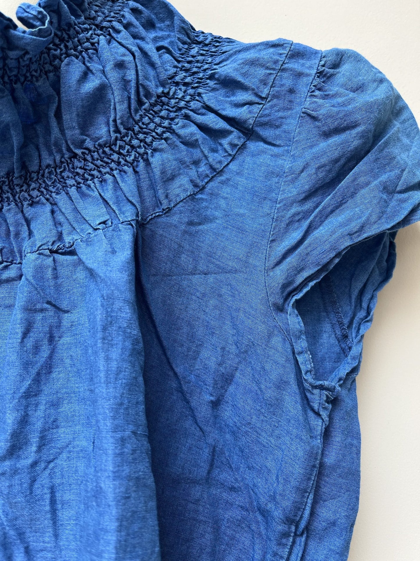 Blue denim ruffle neck top size 10/12