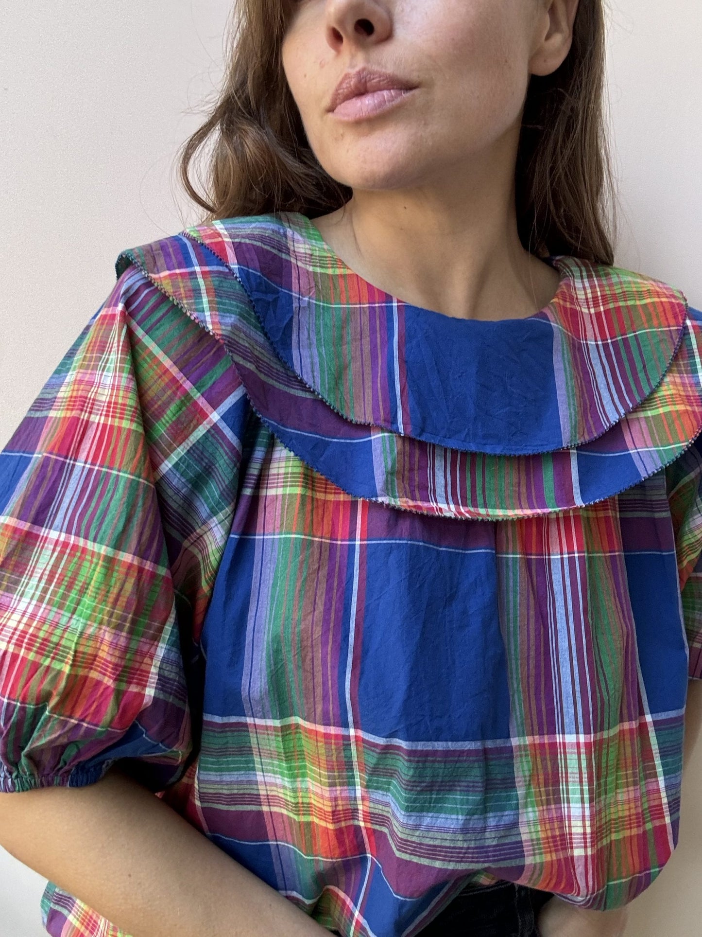 Colourful oversized collar top size 14