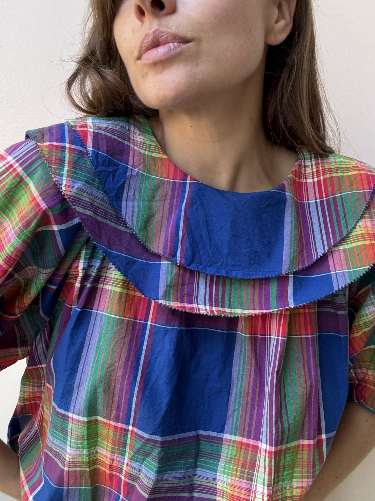 Colourful oversized collar top size 14