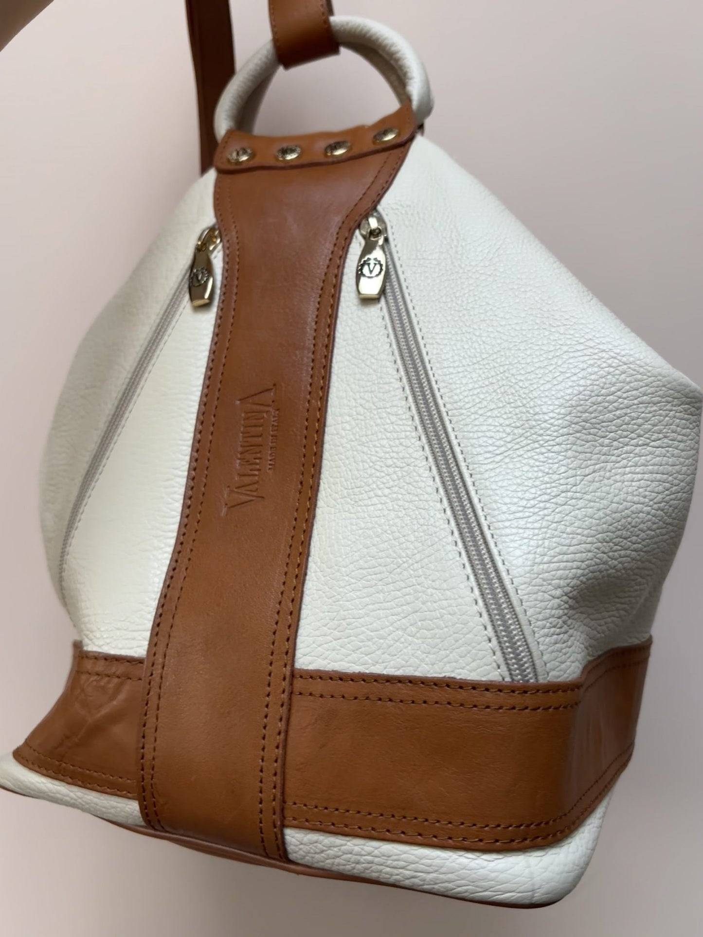 Vintage leather cream and tan bag