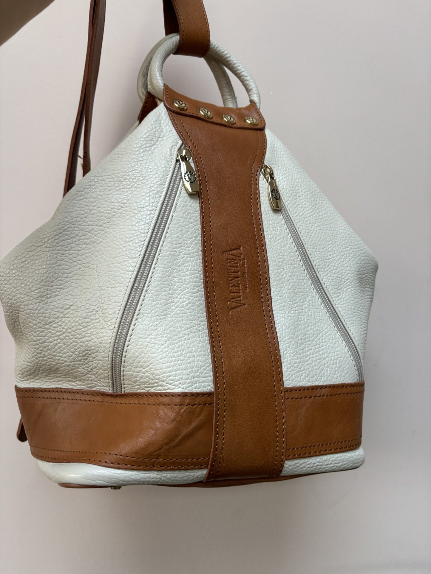 Vintage leather cream and tan bag