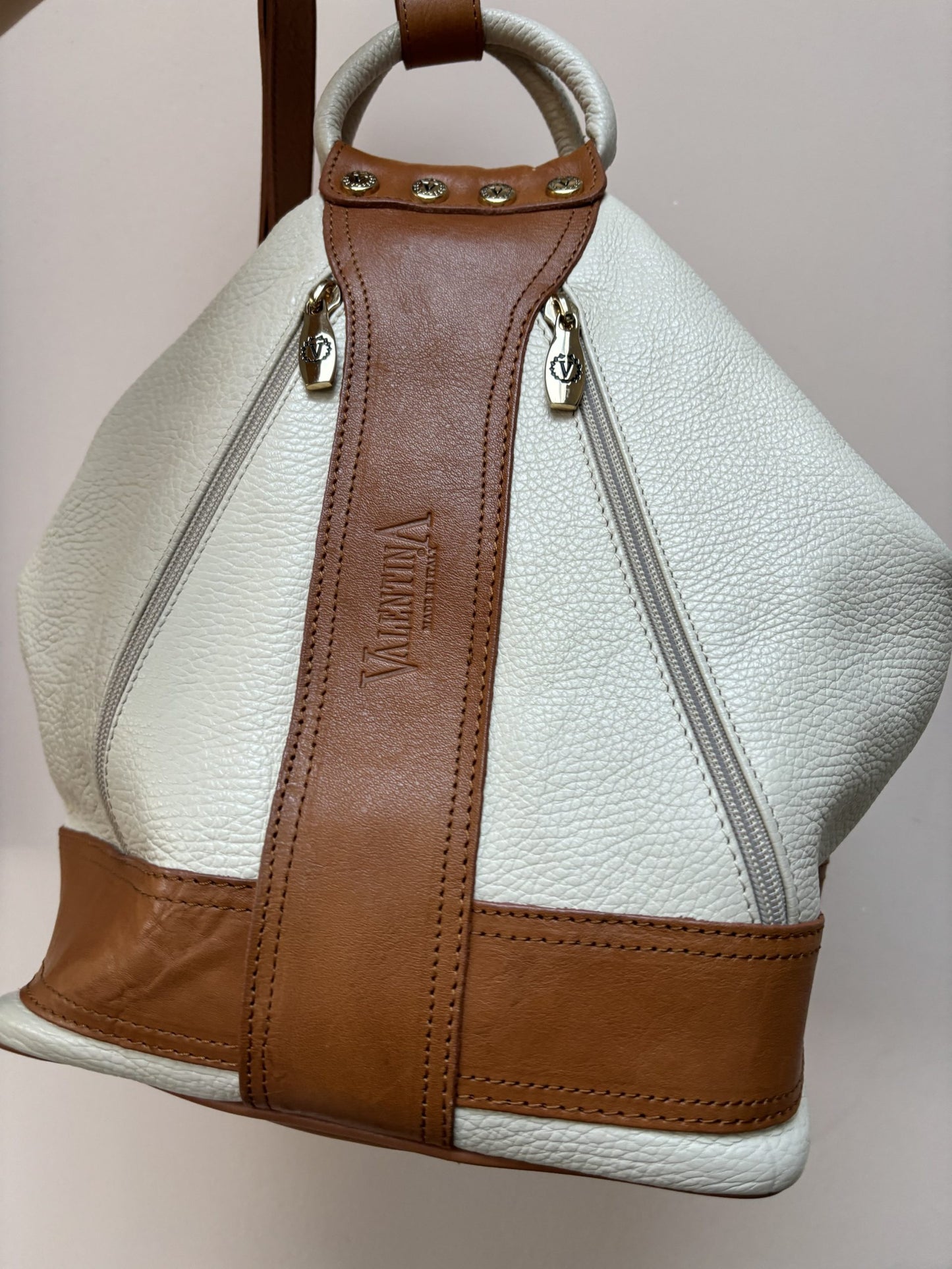 Vintage leather cream and tan bag