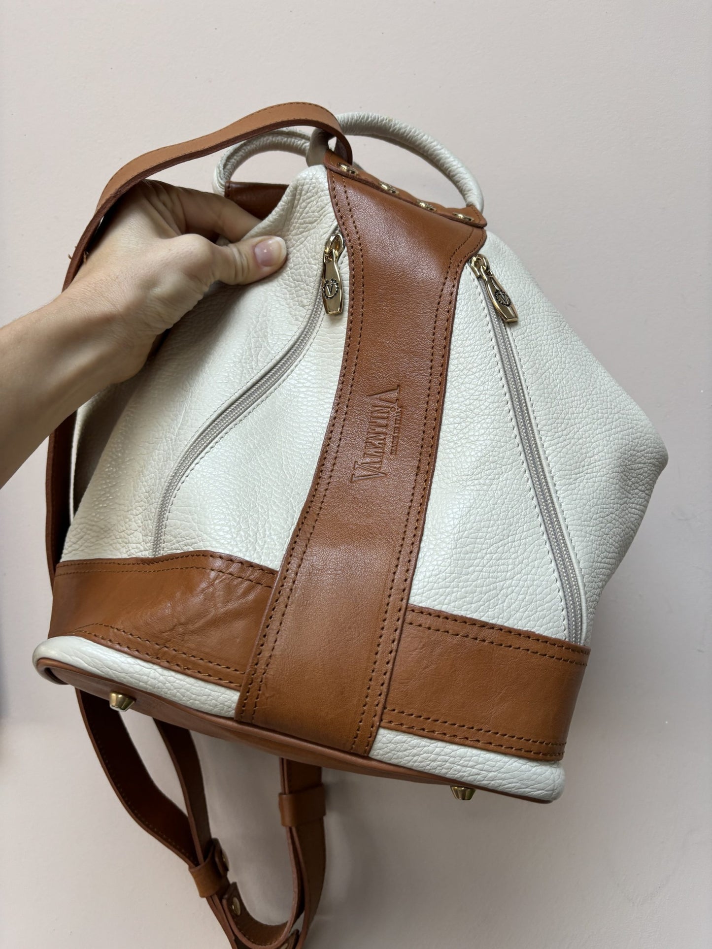 Vintage leather cream and tan bag