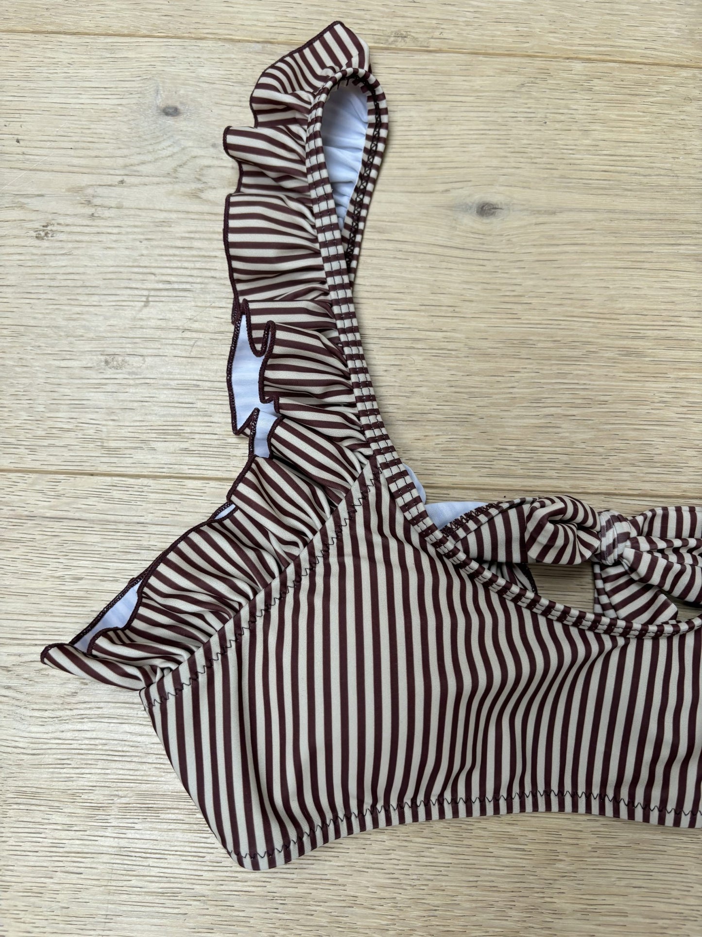 Brown beige striped frill bikini size M
